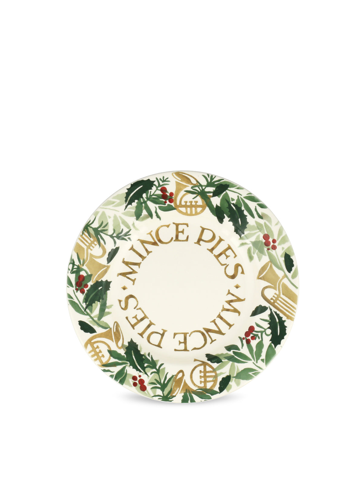 Earthenware Bring In The Green Mince Pies Plate 8.5 Inch