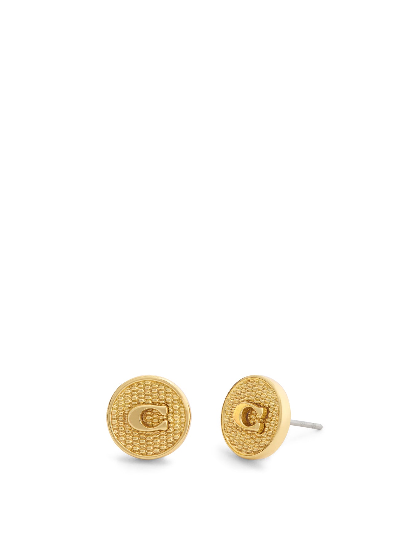 Textured C Coin Stud Earrings Gold