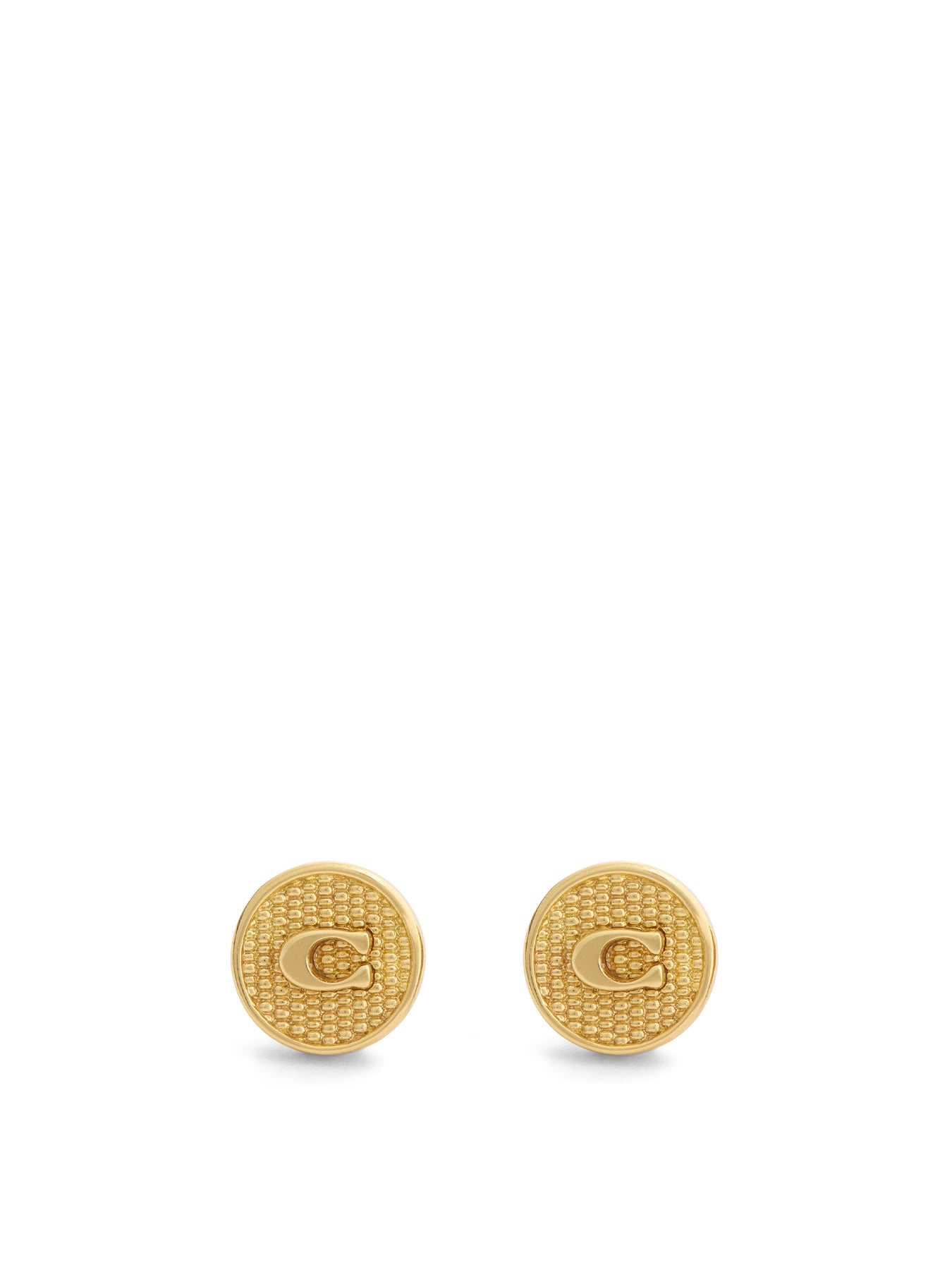 Textured C Coin Stud Earrings Gold