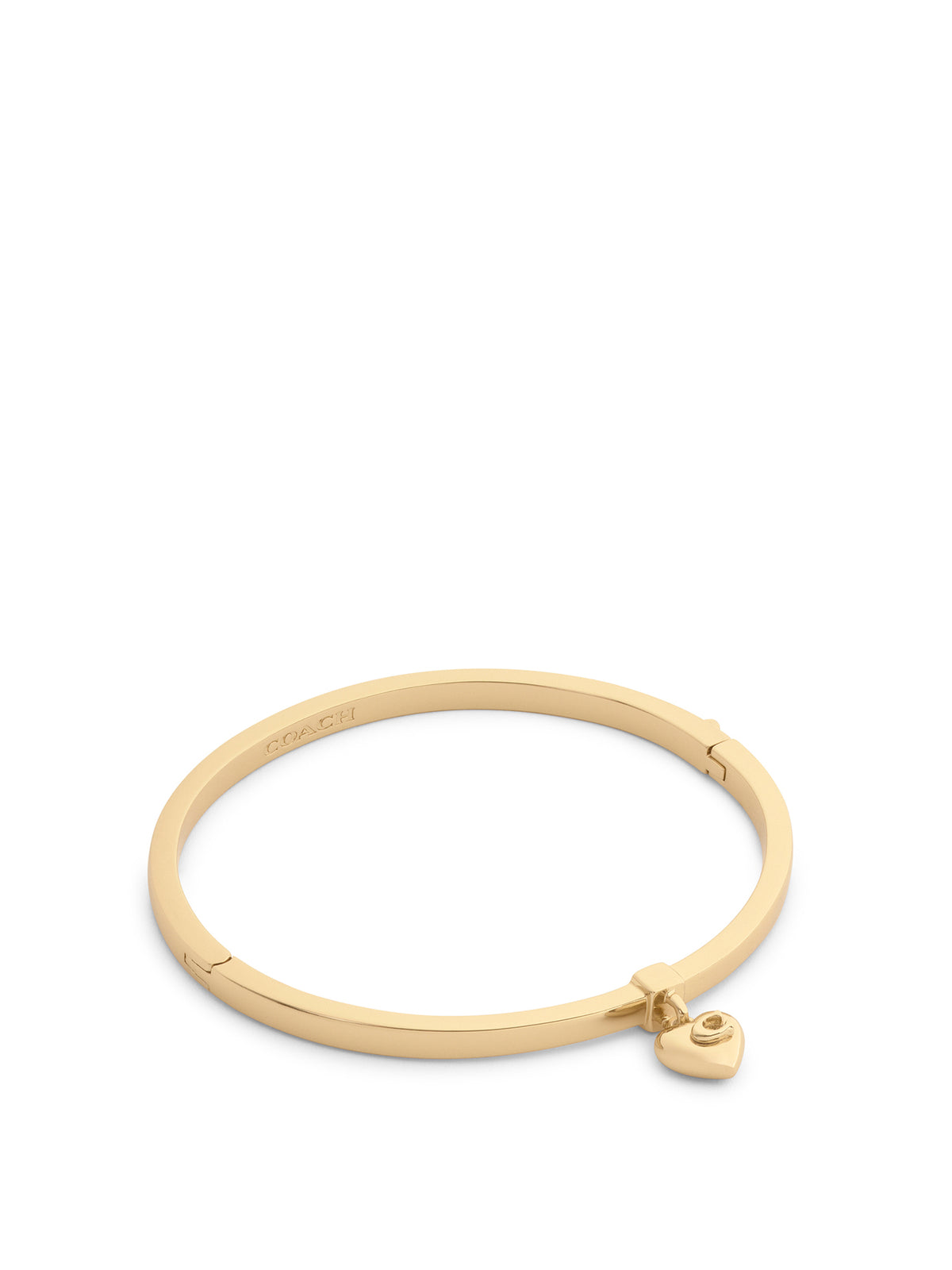 C Heart Charm Thin Hinged Bangle - Gold
