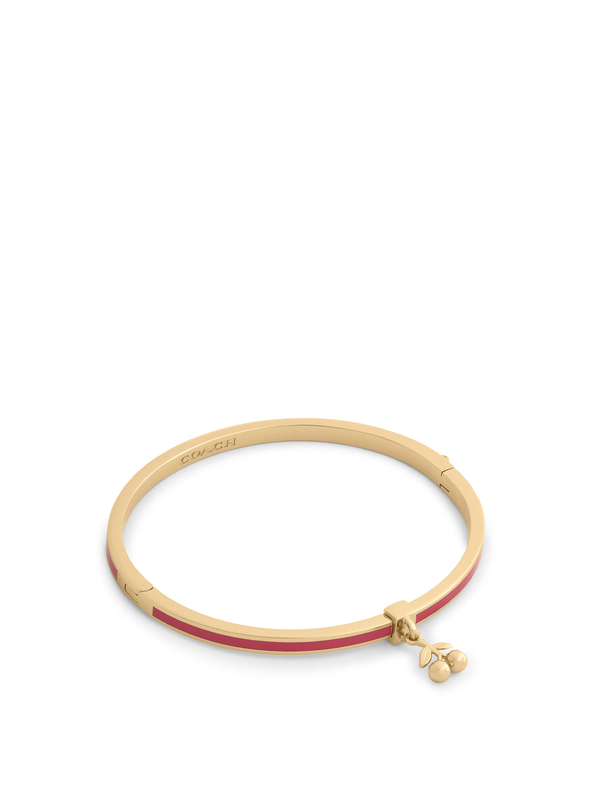 Cherry Charm Enamel Hinged Bangle - Gold & Red