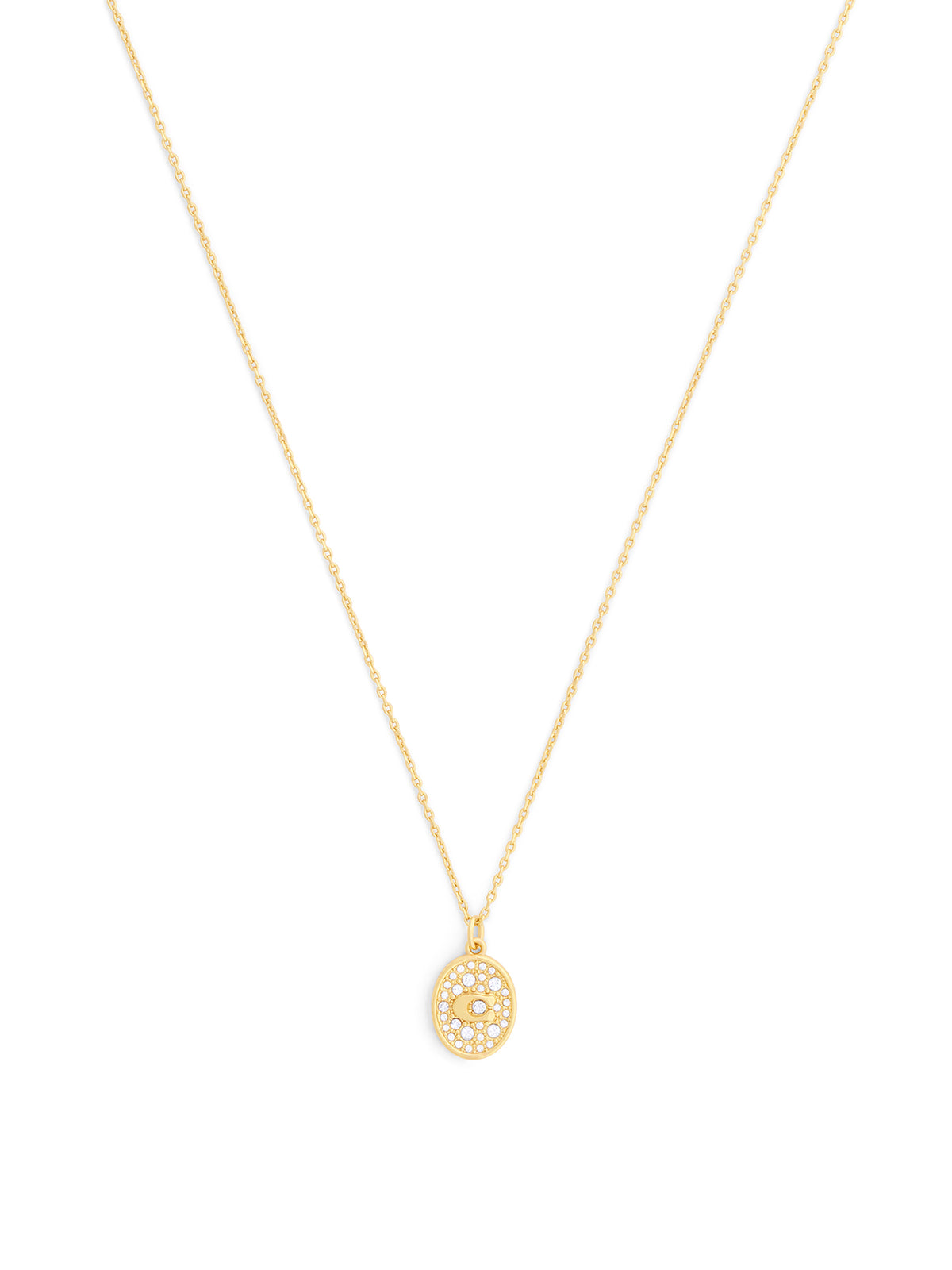 C Pavé Signet Short Pendant Necklace - Gold & Crystal