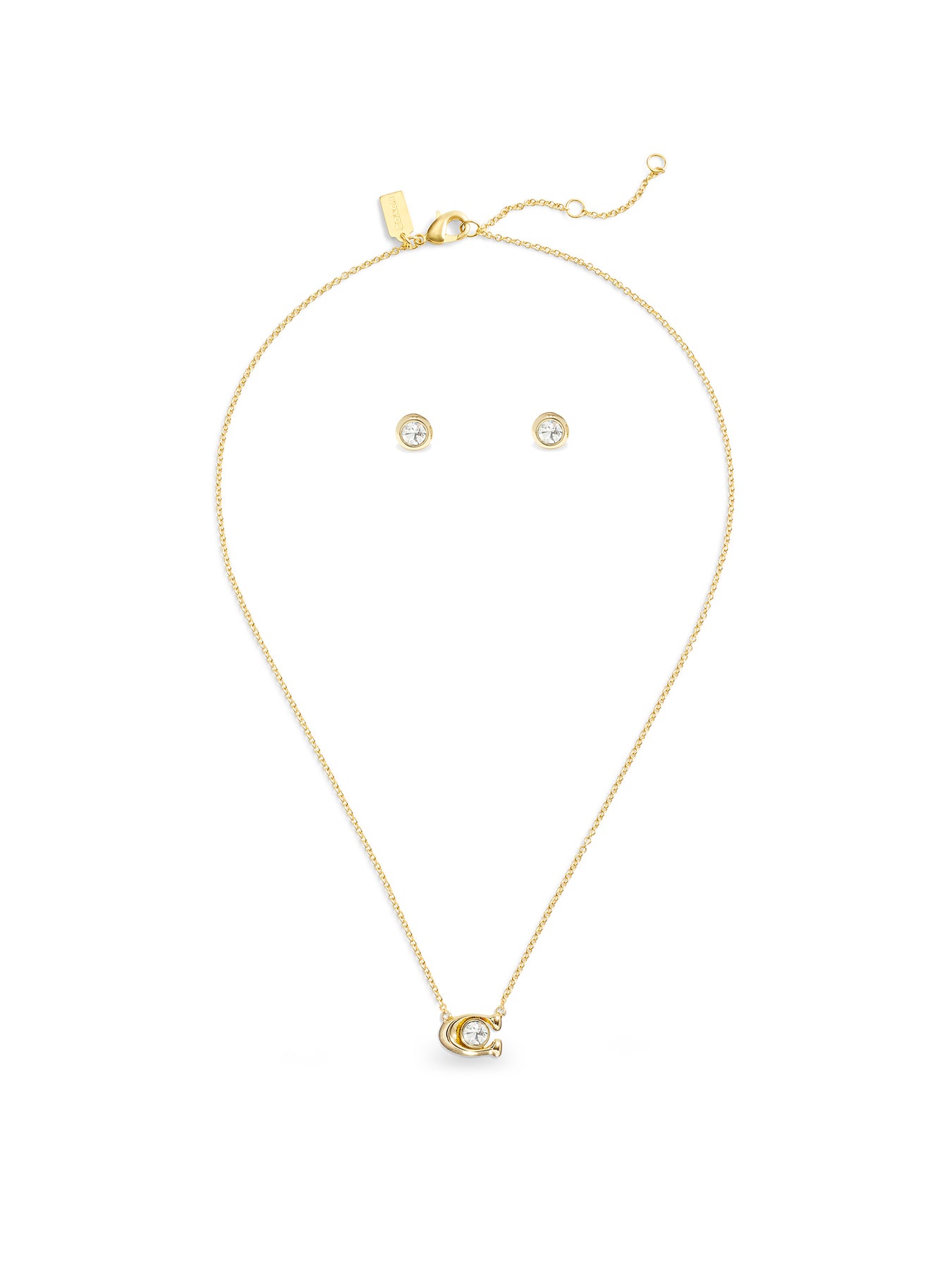 C Stone Necklace & Earrings Gift Set Gold