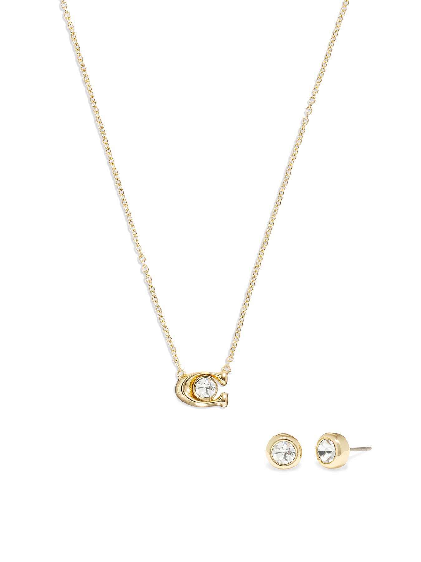 C Stone Necklace & Earrings Gift Set Gold