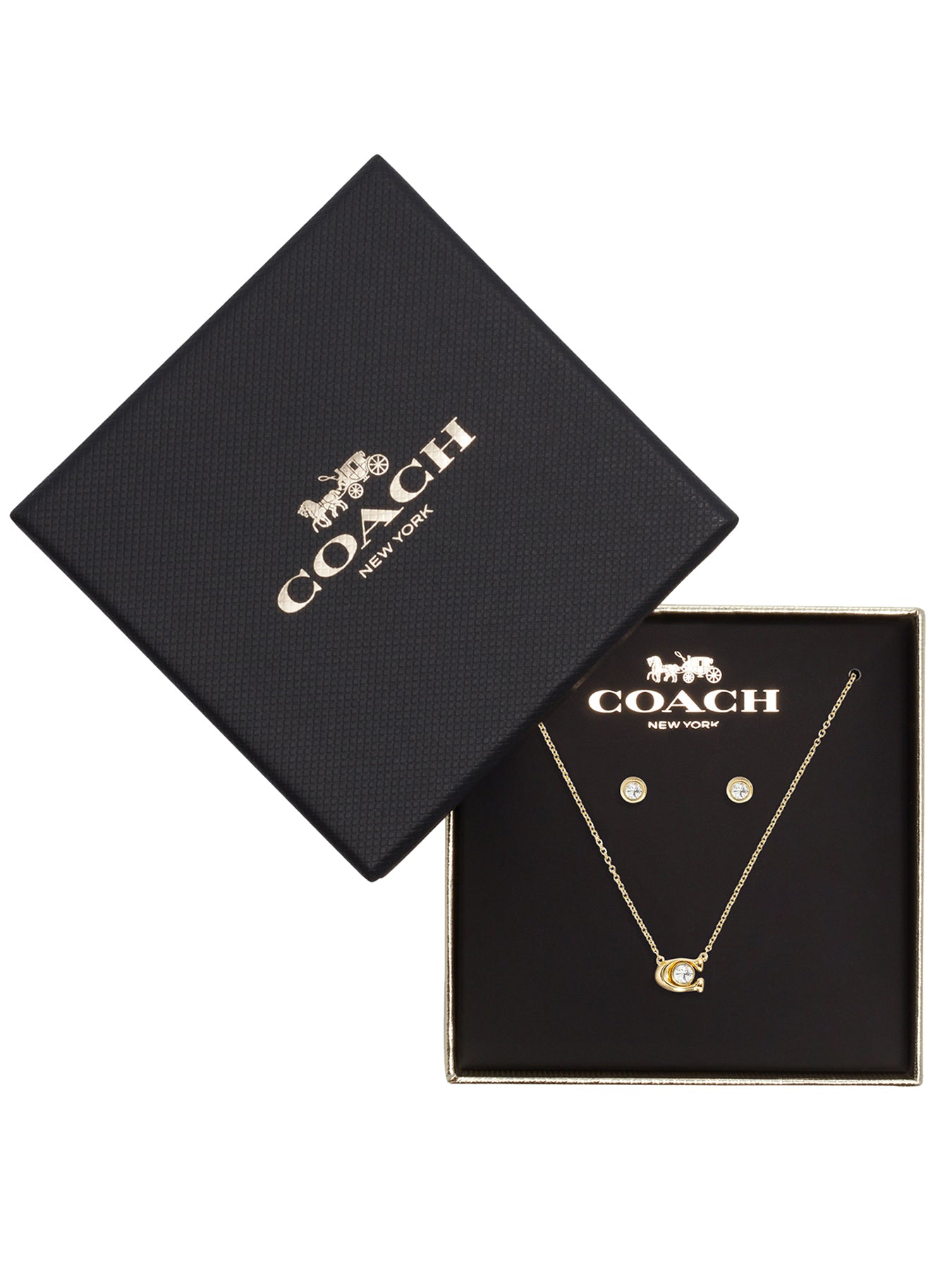 C Stone Necklace & Earrings Gift Set Gold
