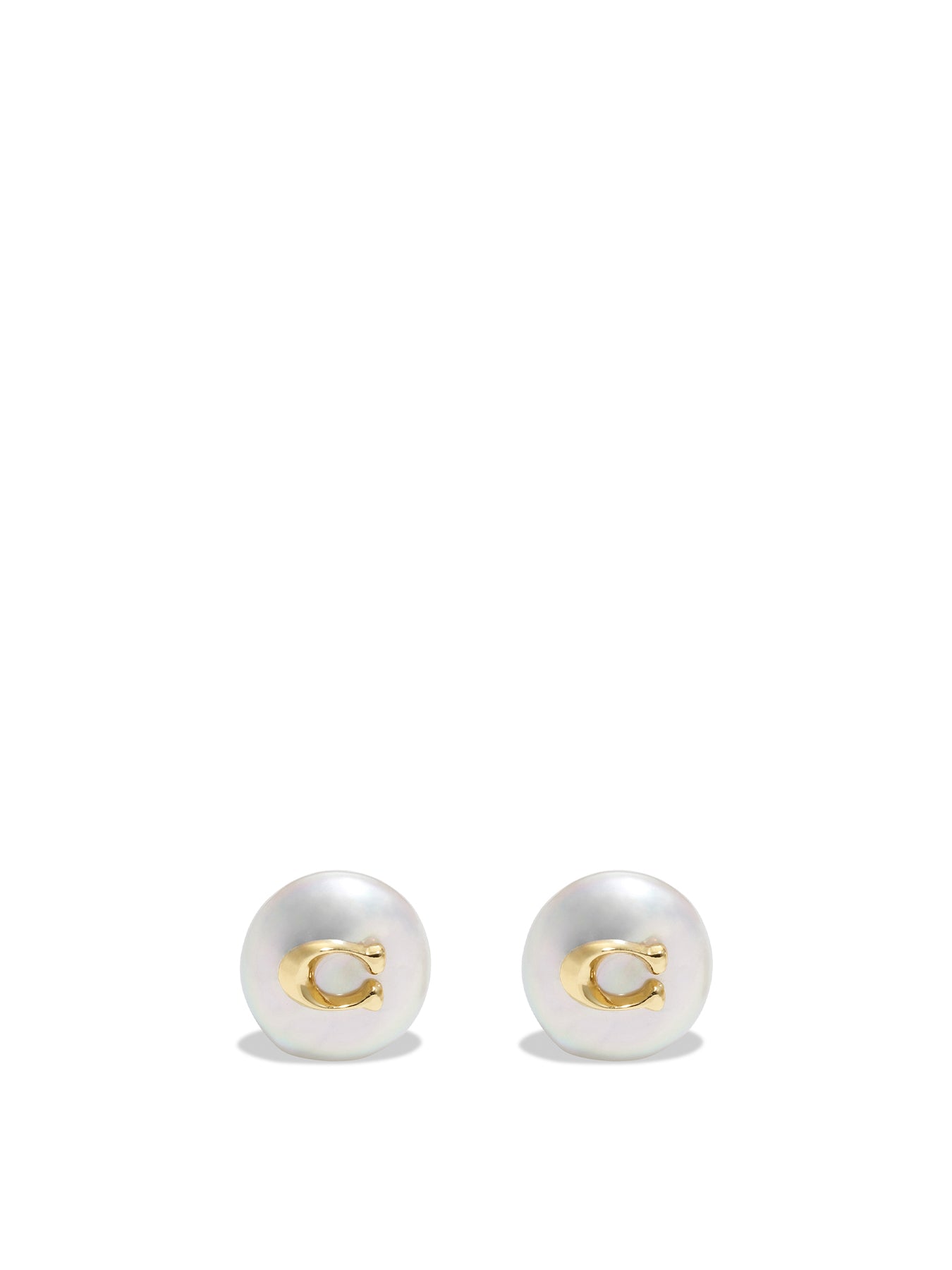 Logo Pearl Stud Earrings Gold