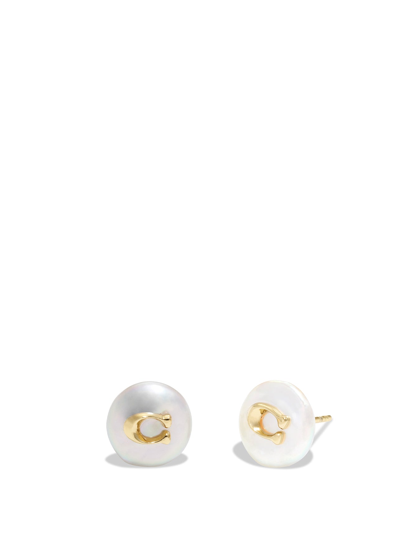 Logo Pearl Stud Earrings Gold