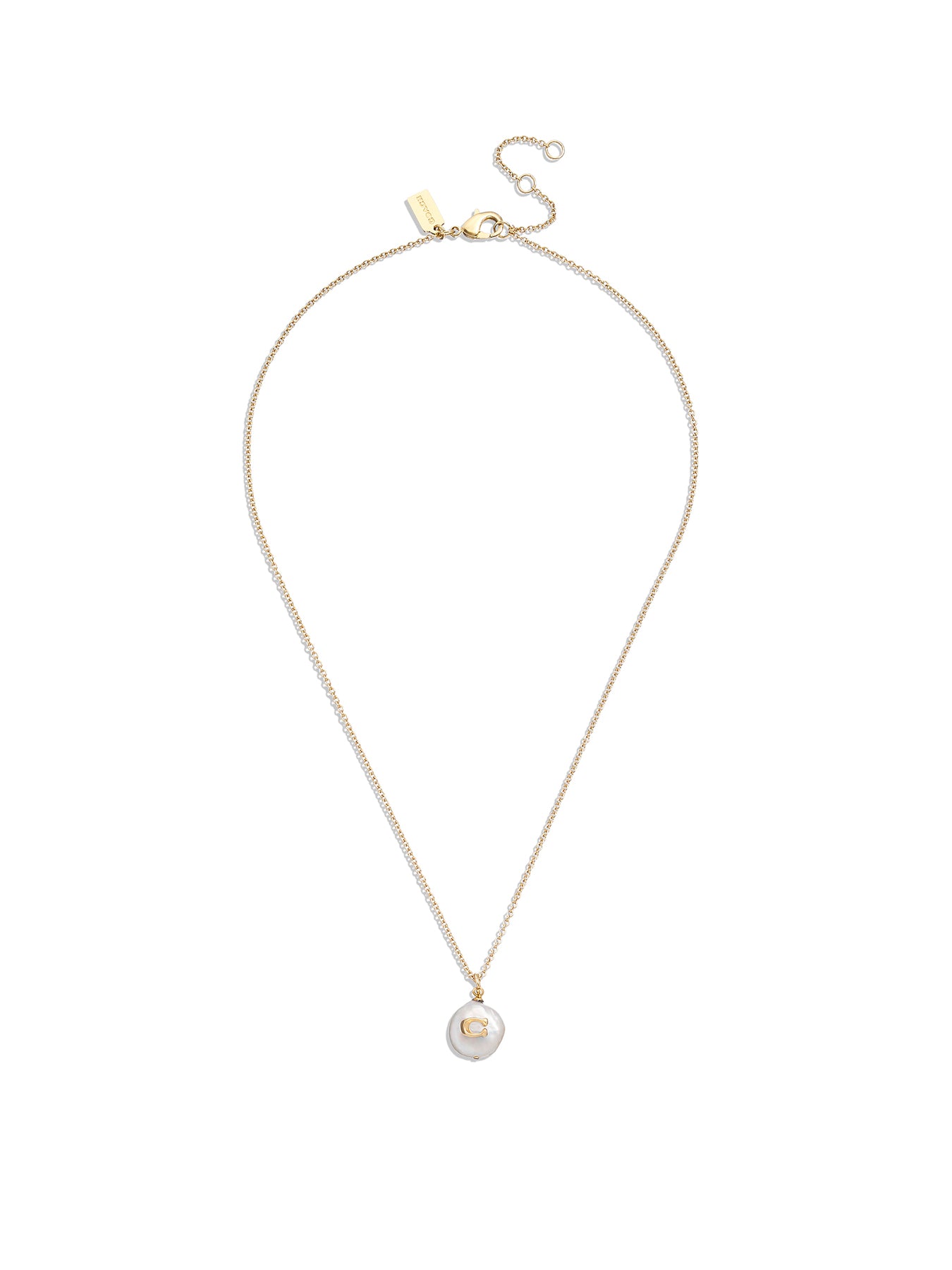 Coin Pearl C Pendant Necklace Gold
