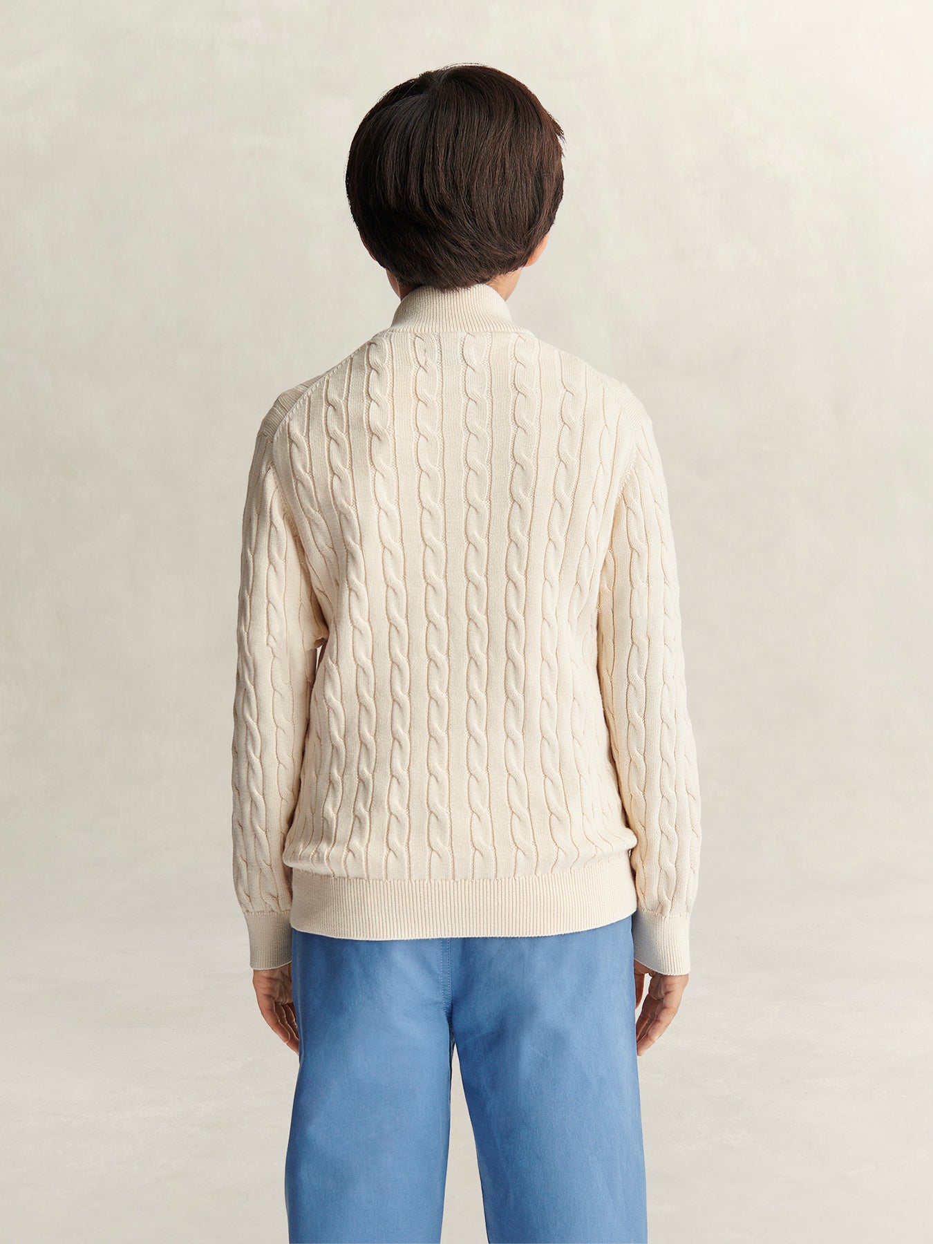 Kids' Shield Cotton Cable Half Zip Sweater Cream