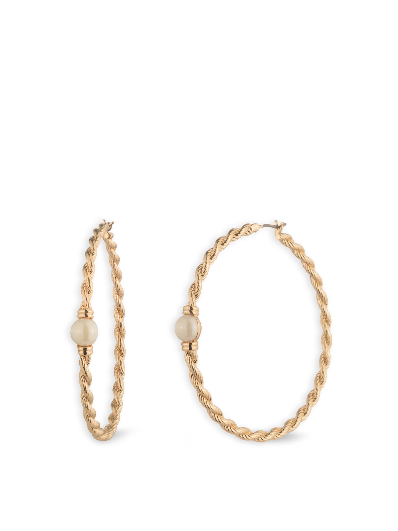50mm Rope Pearl Hoop Earrings Gold