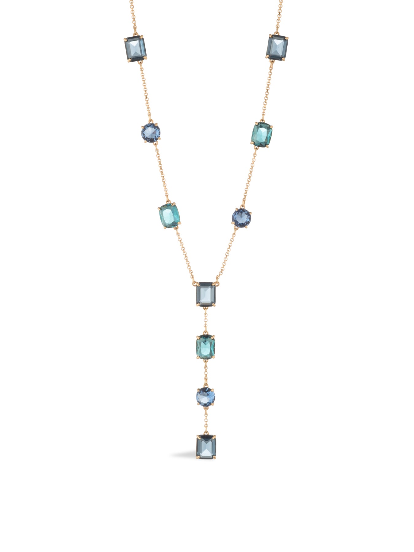 Multi-Stone Y-Necklace 16 Inch - Gold & Blue