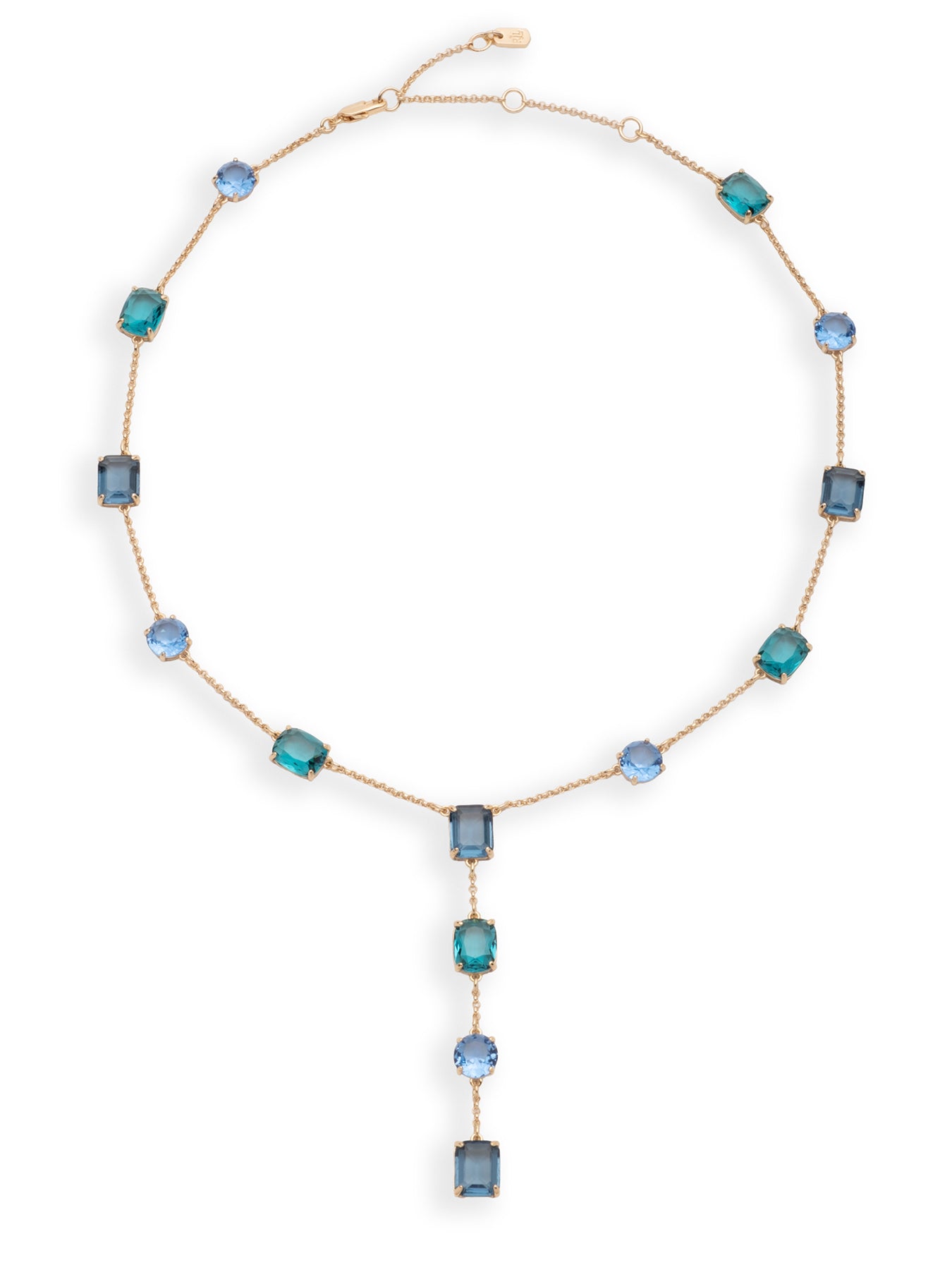 Multi-Stone Y-Necklace 16 Inch - Gold & Blue