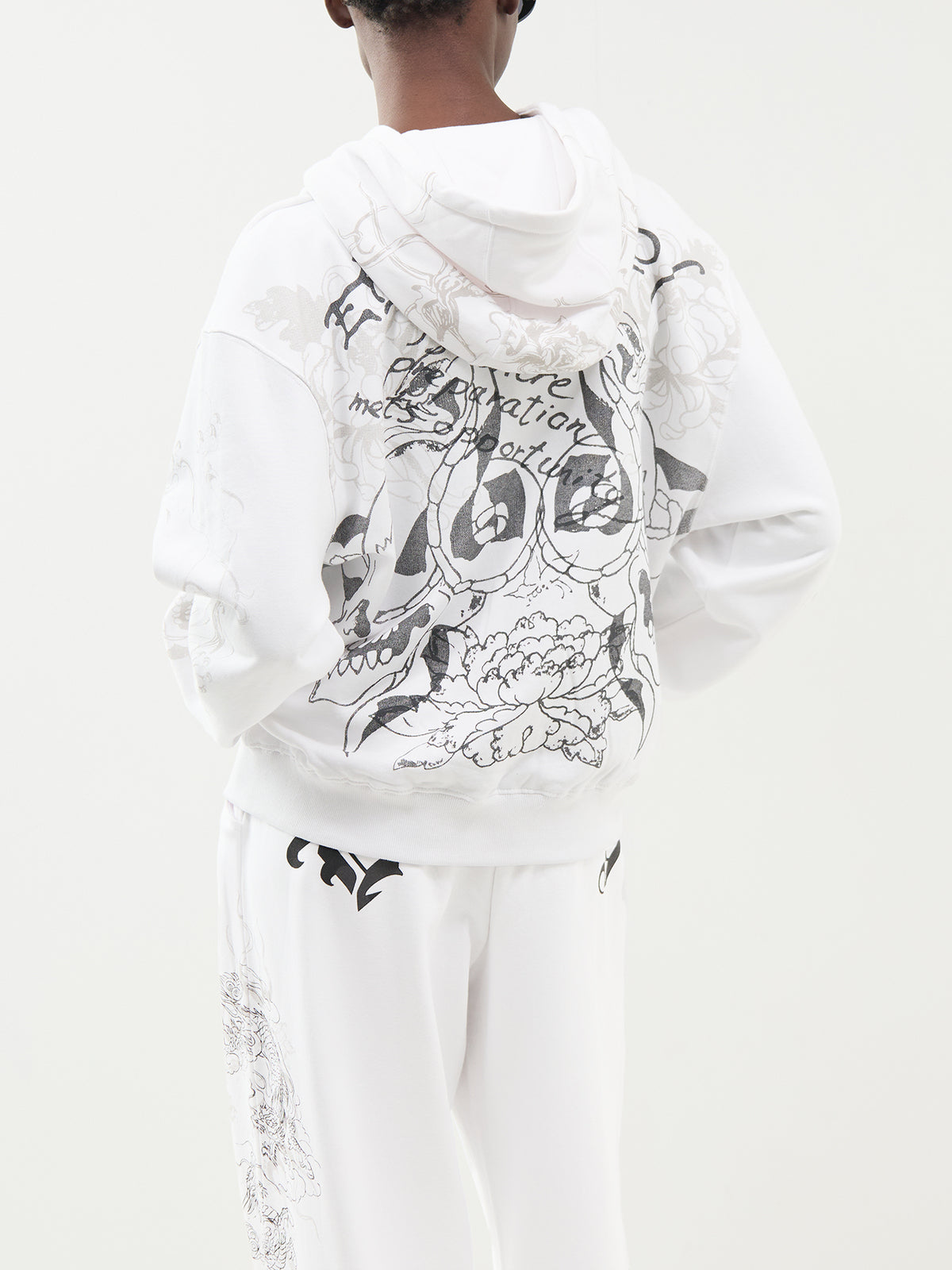 Cotton Diamanté Venom Relaxed Zip-Through Hoodie - White