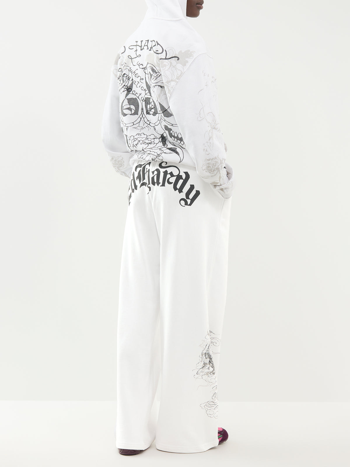 Cotton Gothic Dragon Relaxed Joggers - White