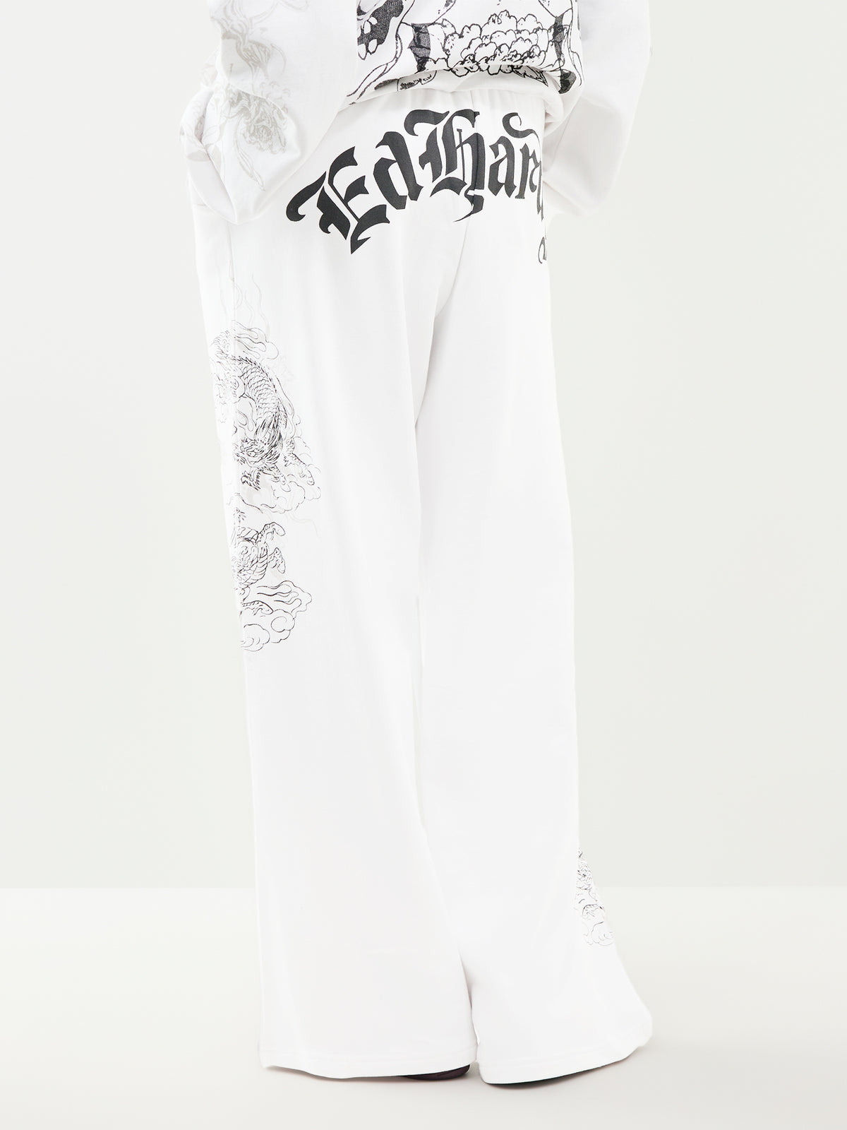Cotton Gothic Dragon Relaxed Joggers - White