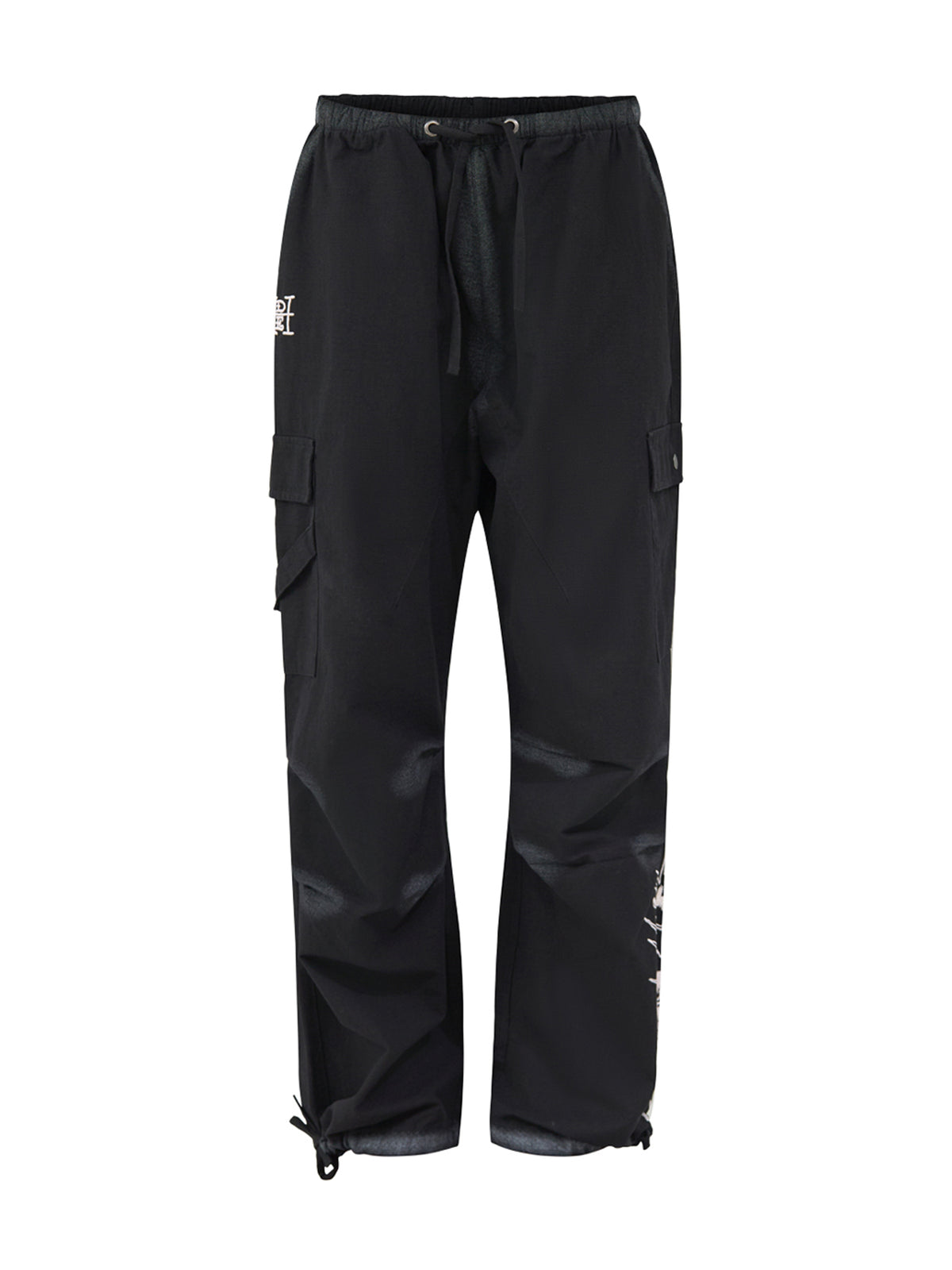 Cotton Exploding Skull Cargo Trousers - Black