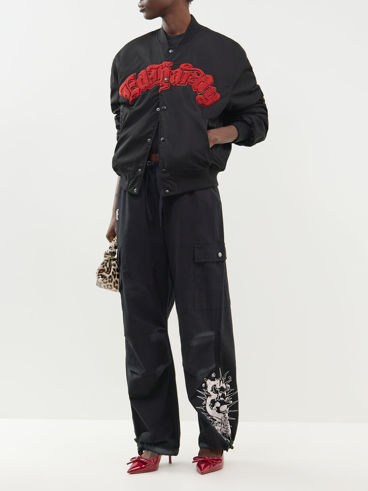 Cotton Exploding Skull Cargo Trousers - Black