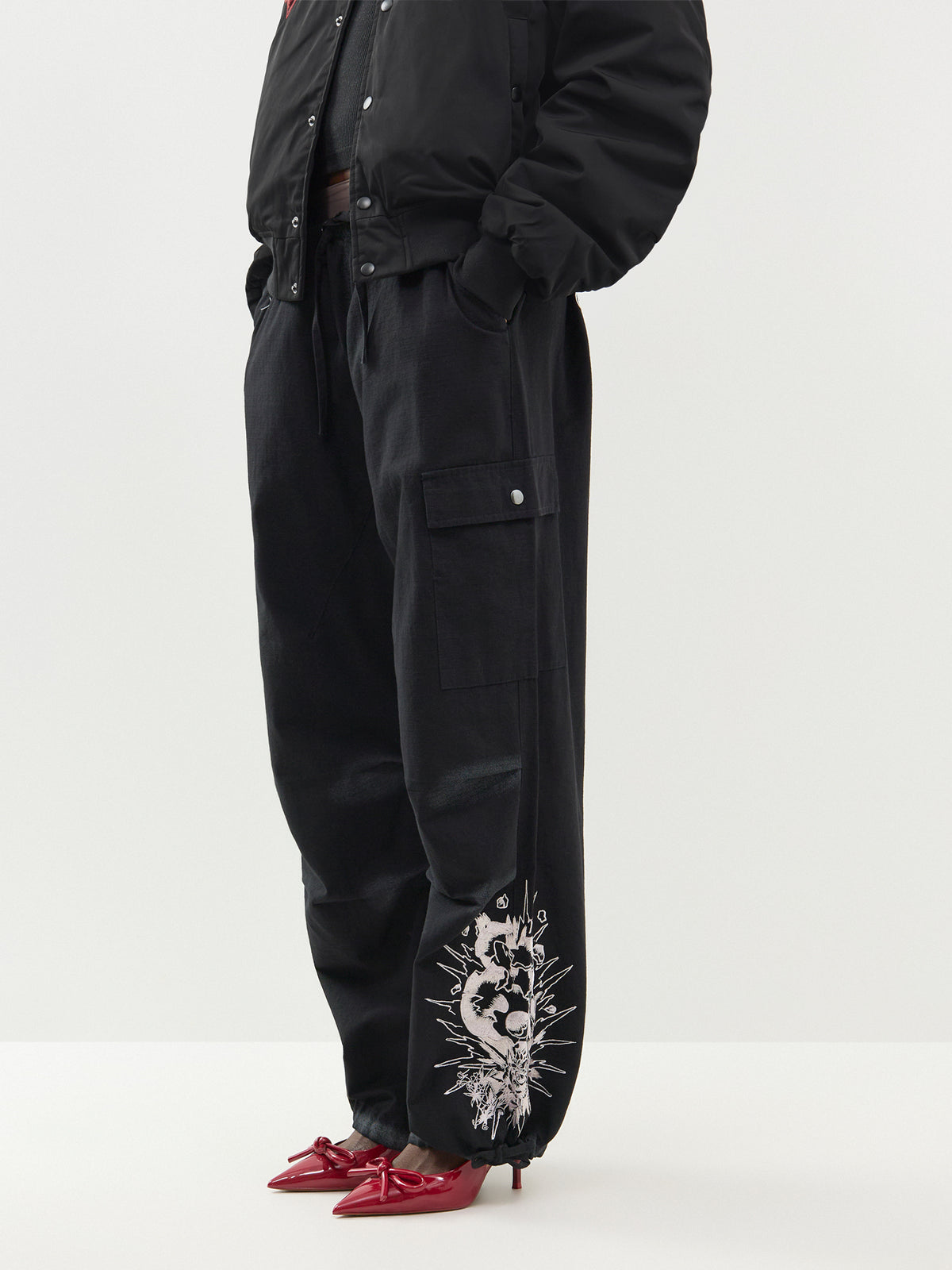Cotton Exploding Skull Cargo Trousers - Black