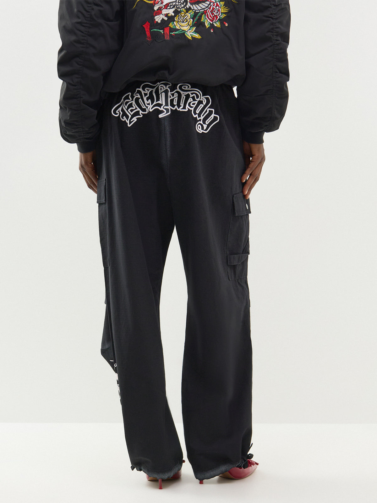 Cotton Exploding Skull Cargo Trousers - Black