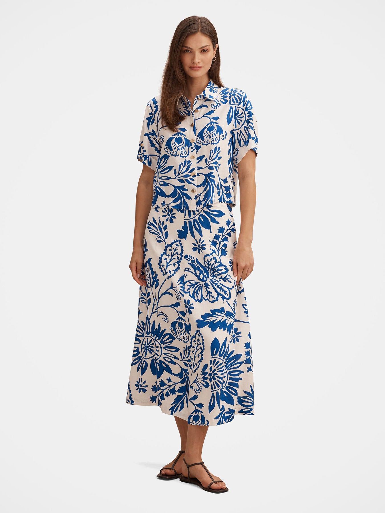 Darcy Printed Midi Skirt Blue