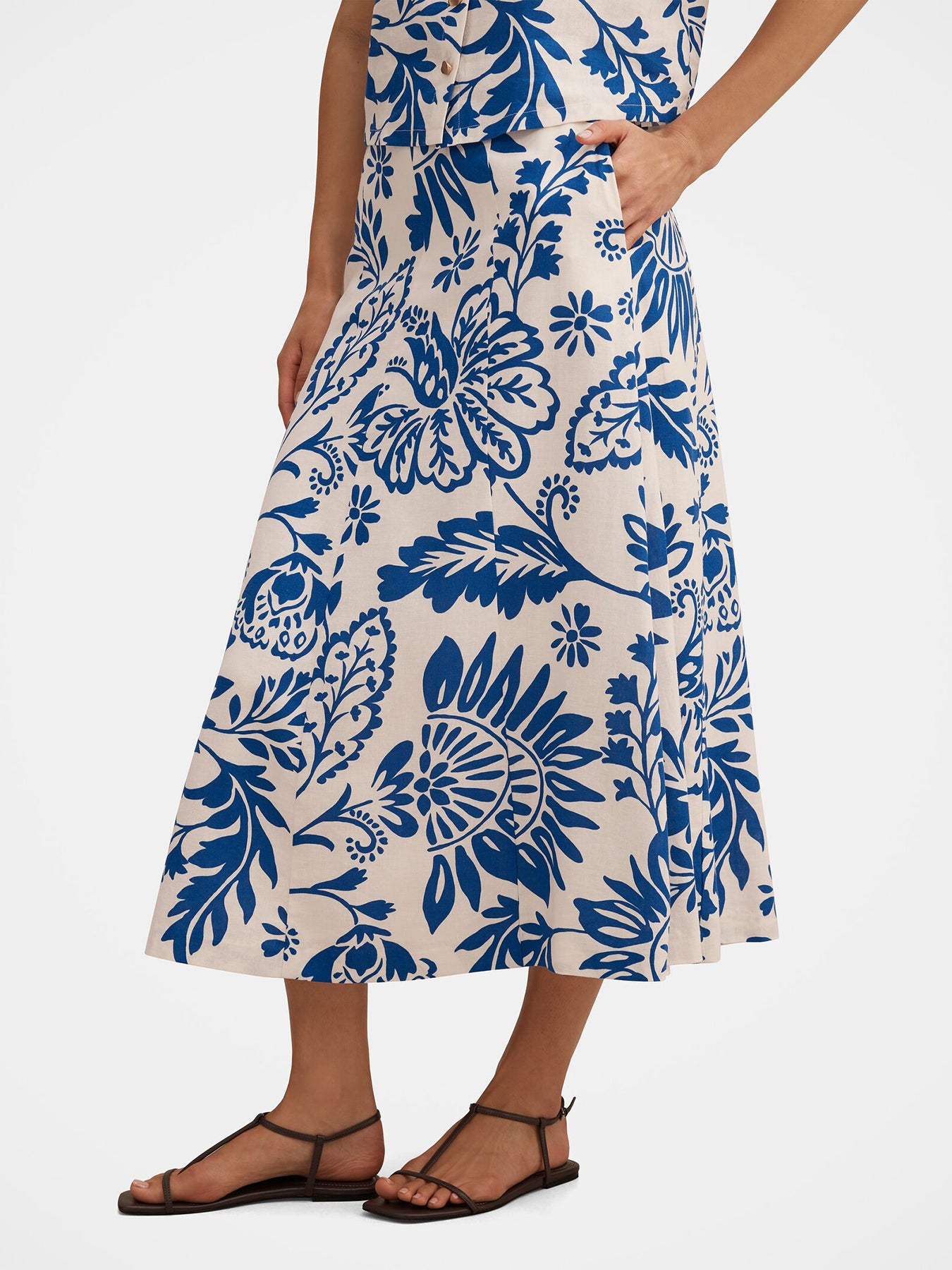 Darcy Printed Midi Skirt Blue