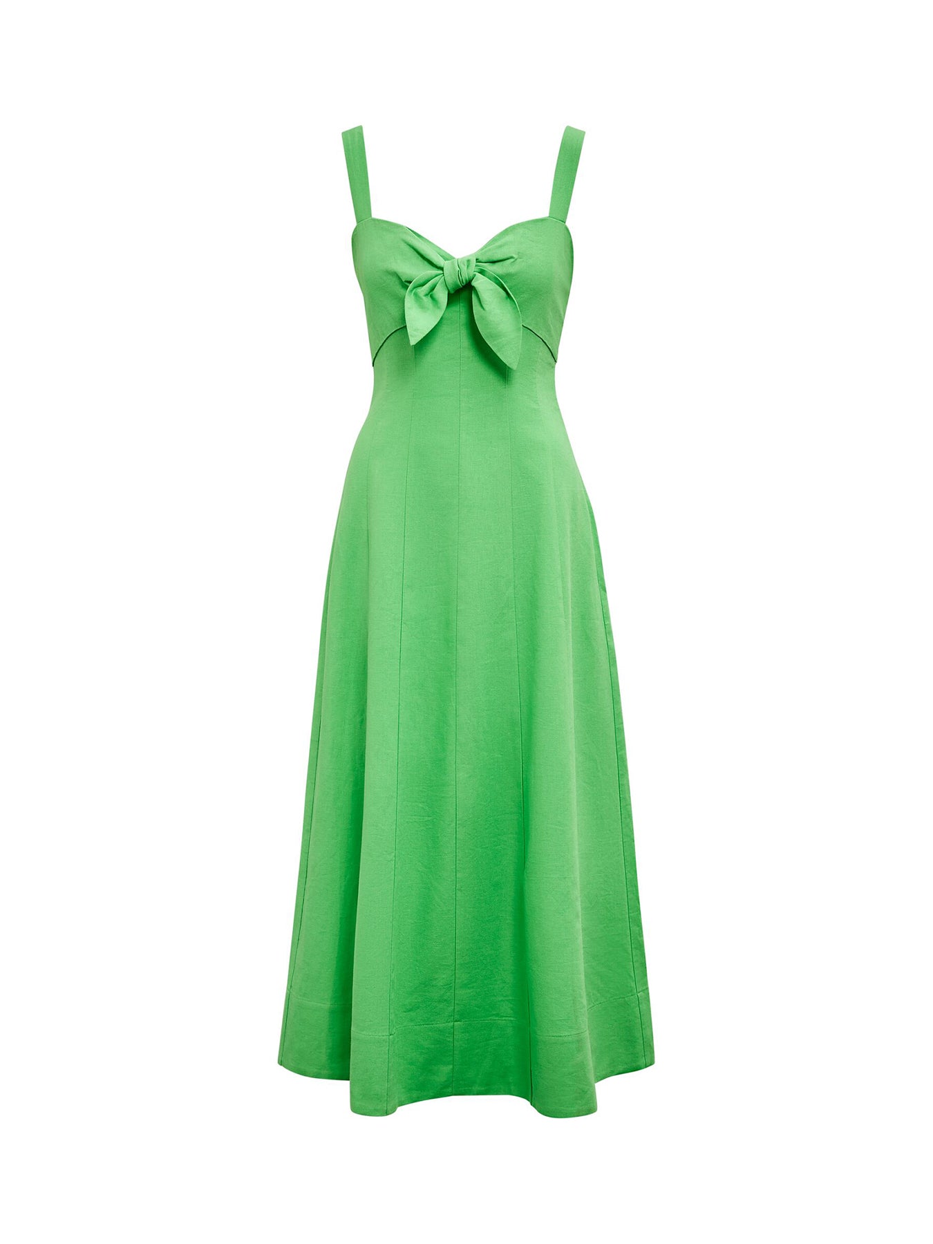 Kara Tie Front Linen Midi Dress Green