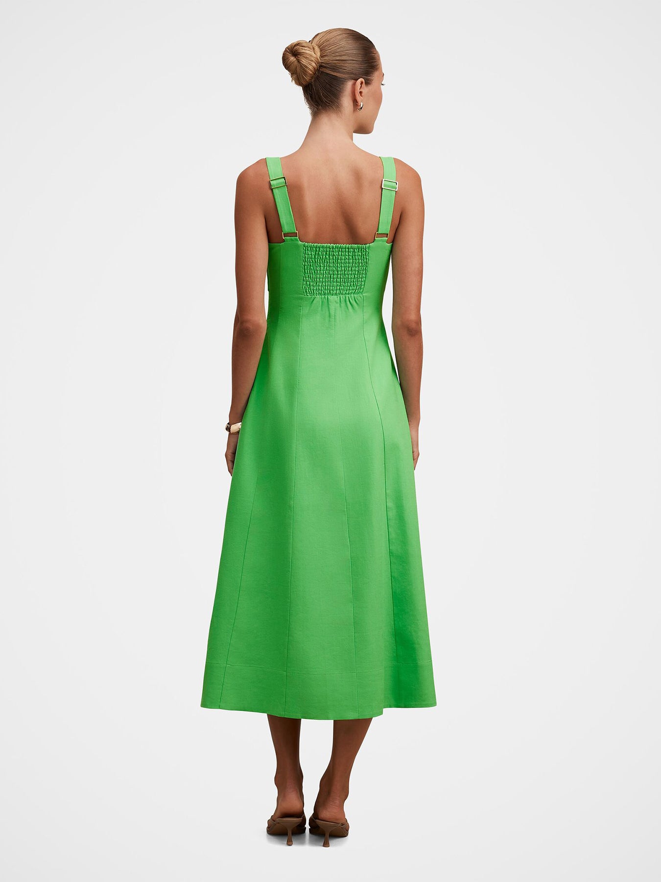 Kara Tie Front Linen Midi Dress Green