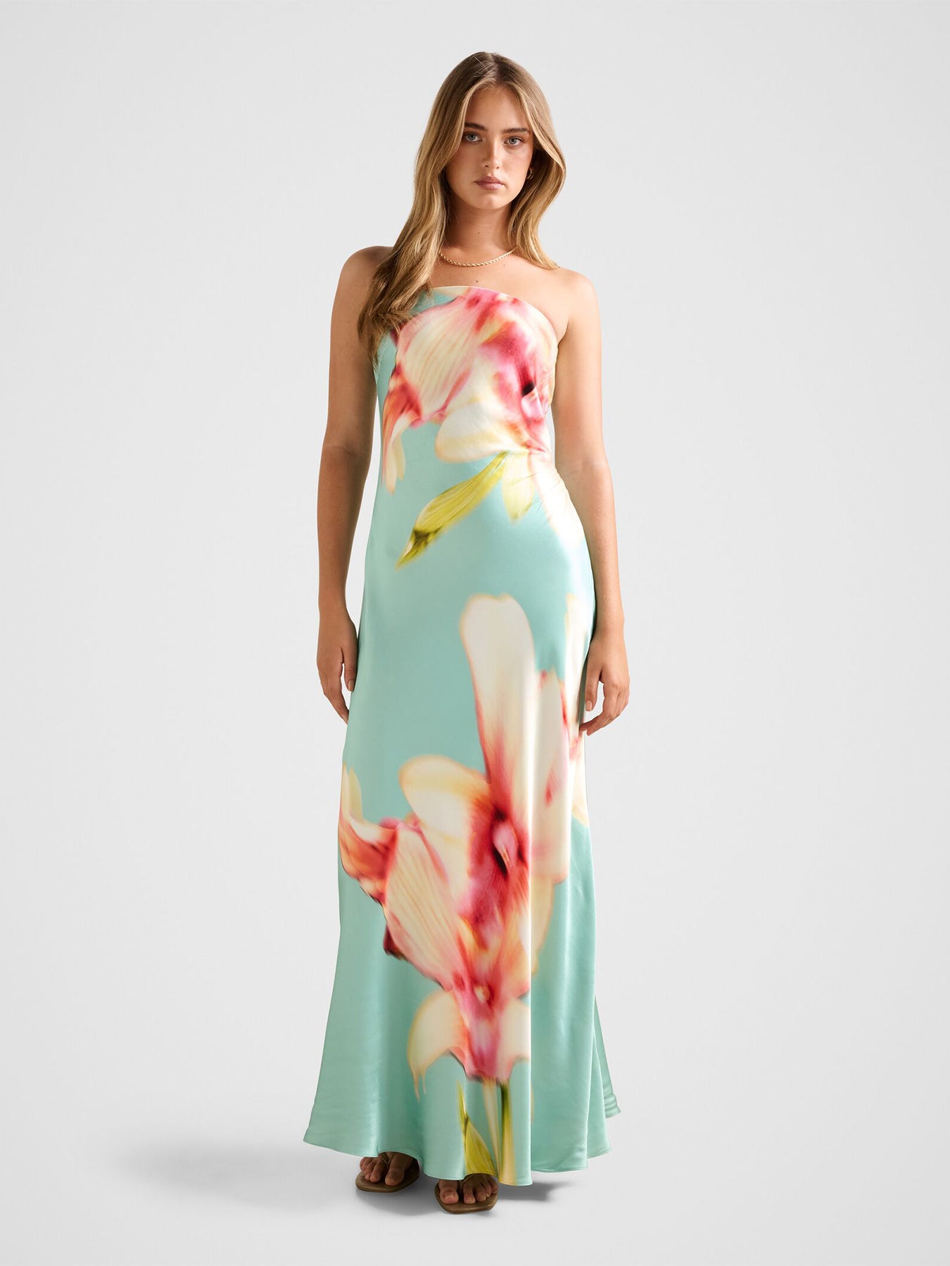 Estelle Satin Strapless Maxi Dress Blue