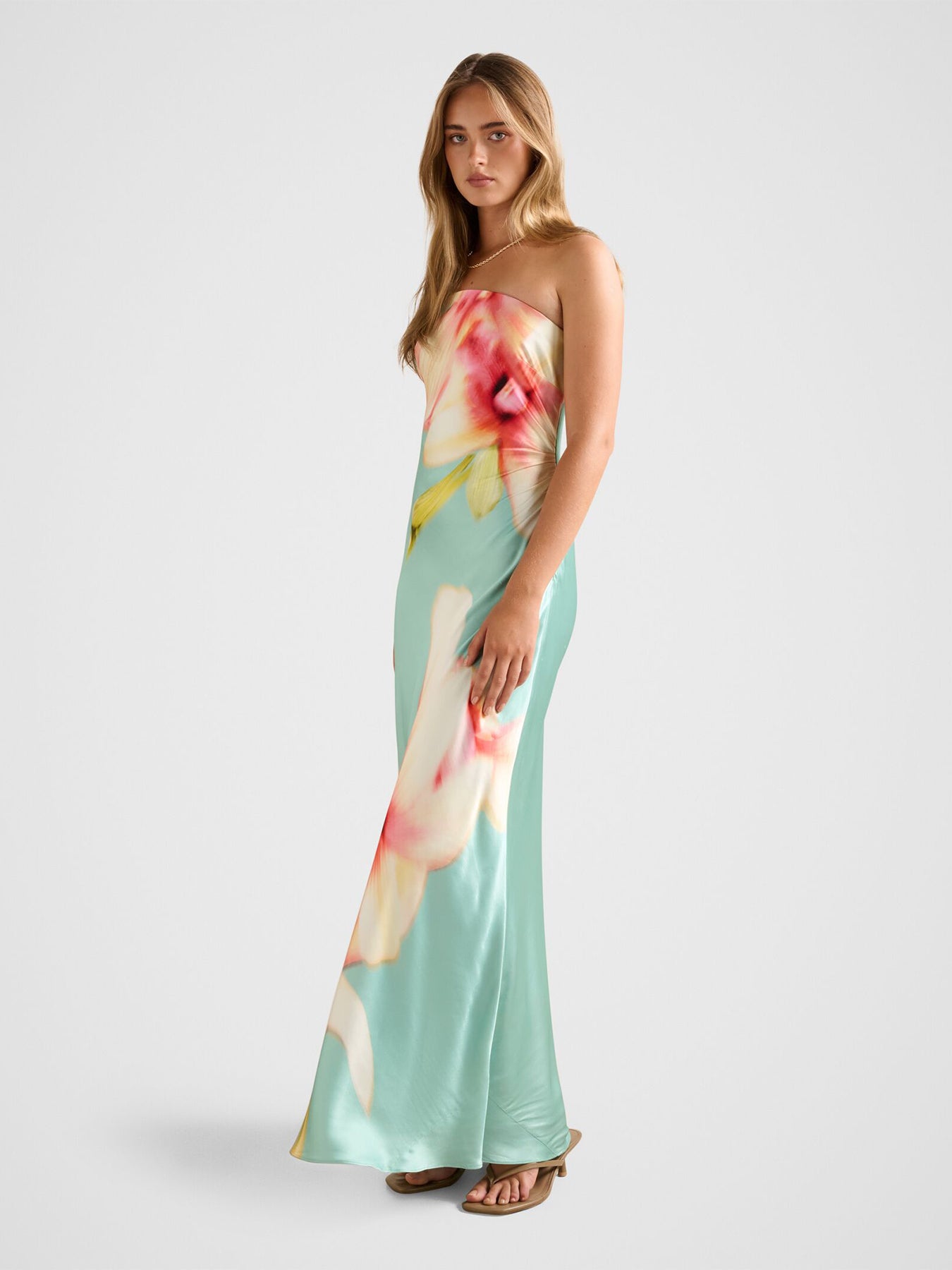 Estelle Satin Strapless Maxi Dress Blue