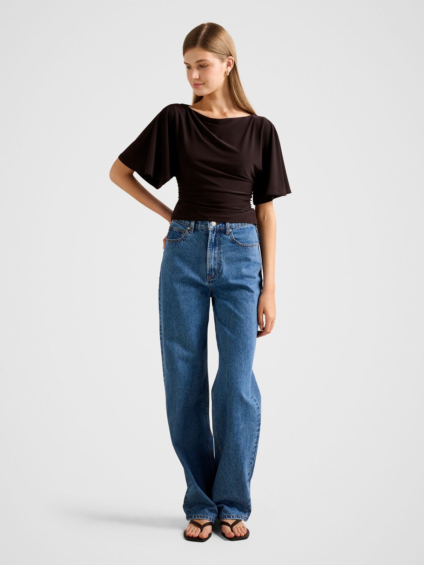 Paige Flutter Sleeves Tie Back Top Brown