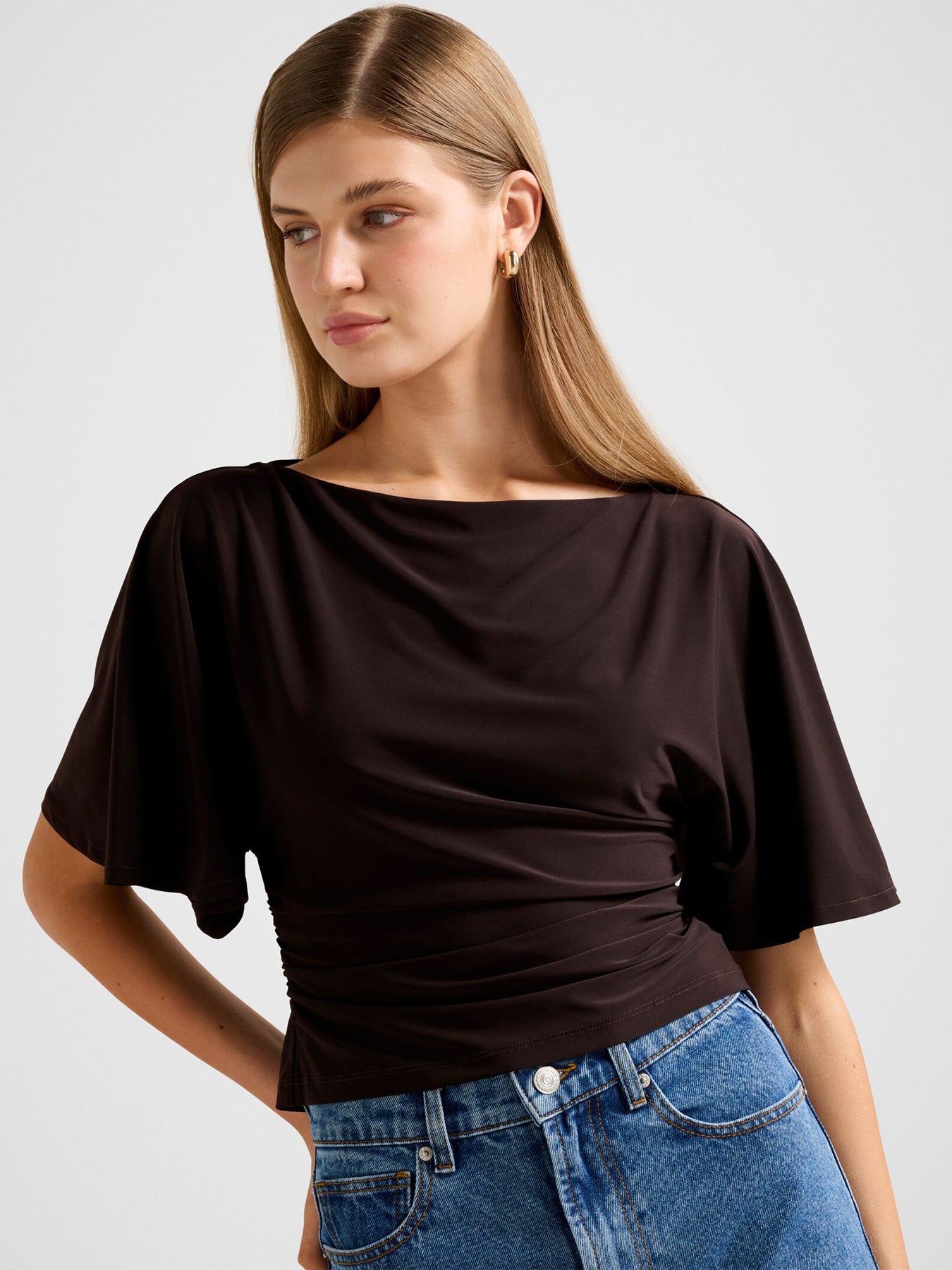 Paige Flutter Sleeves Tie Back Top Brown