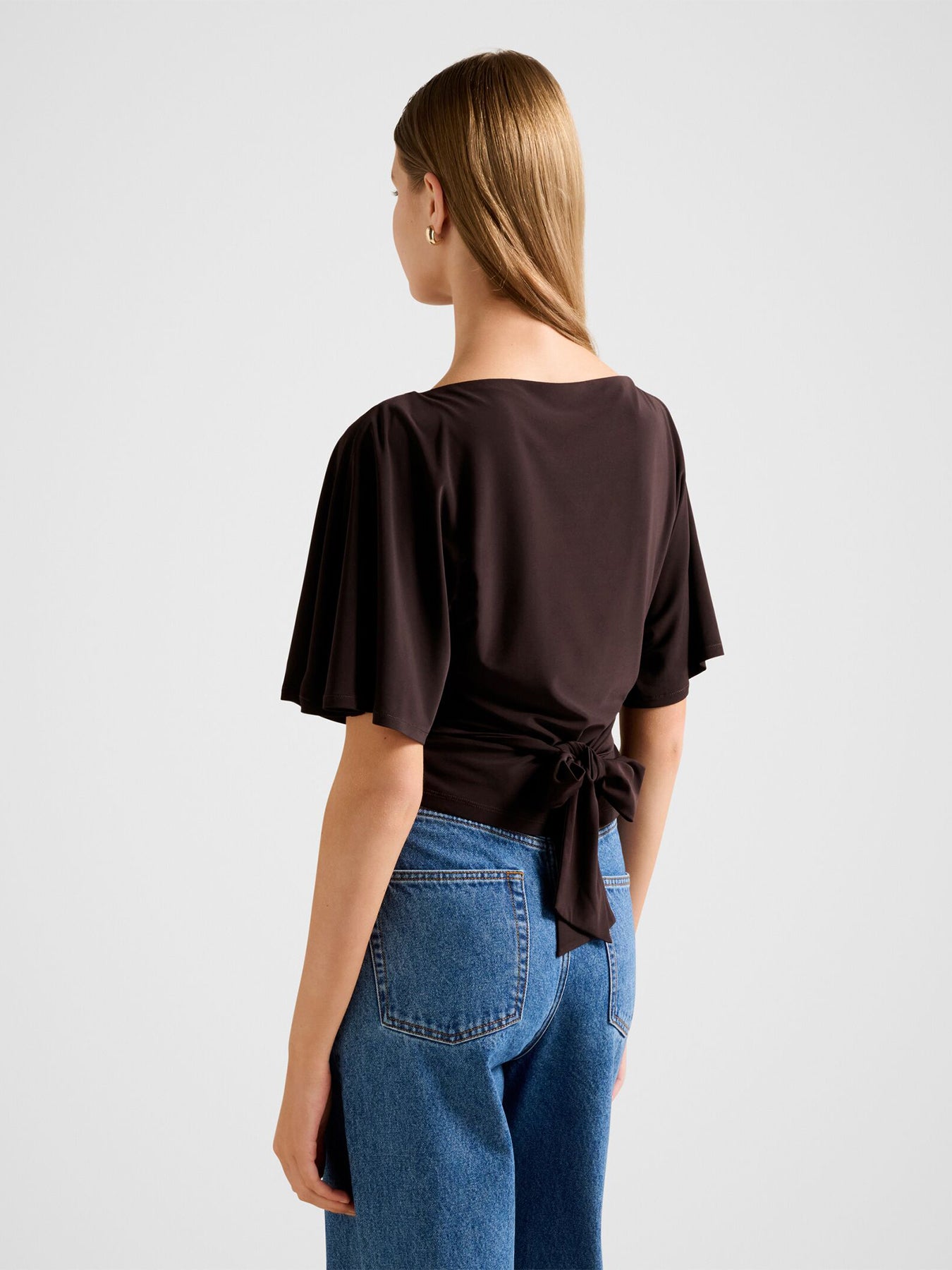 Paige Flutter Sleeves Tie Back Top Brown