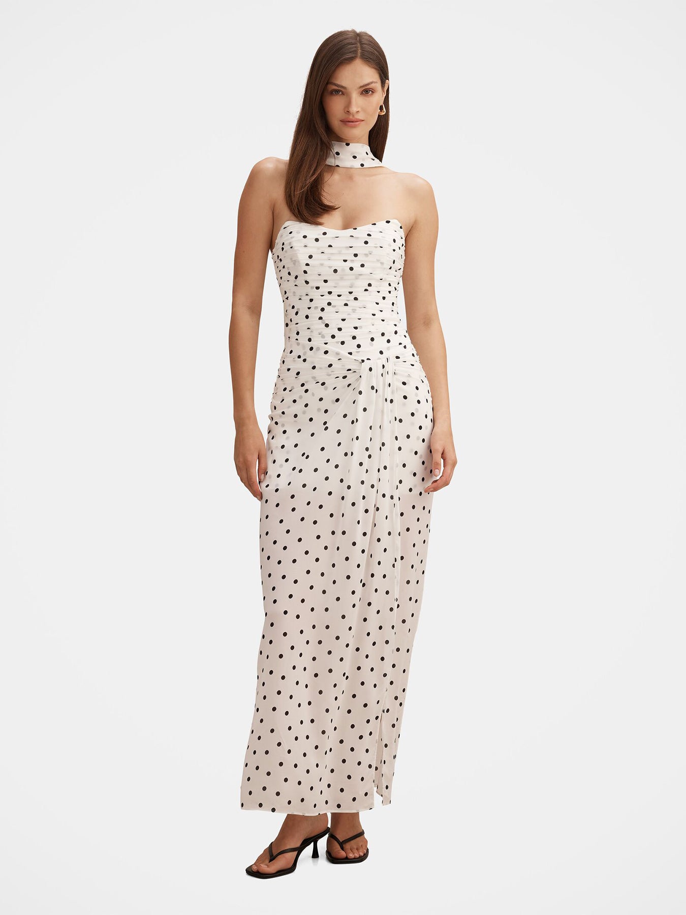 Arli Strapless Ruched Maxi Dress White