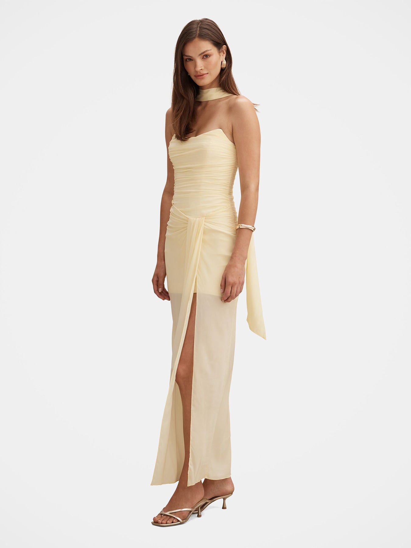 Arli Strapless Ruched Maxi Dress Yellow