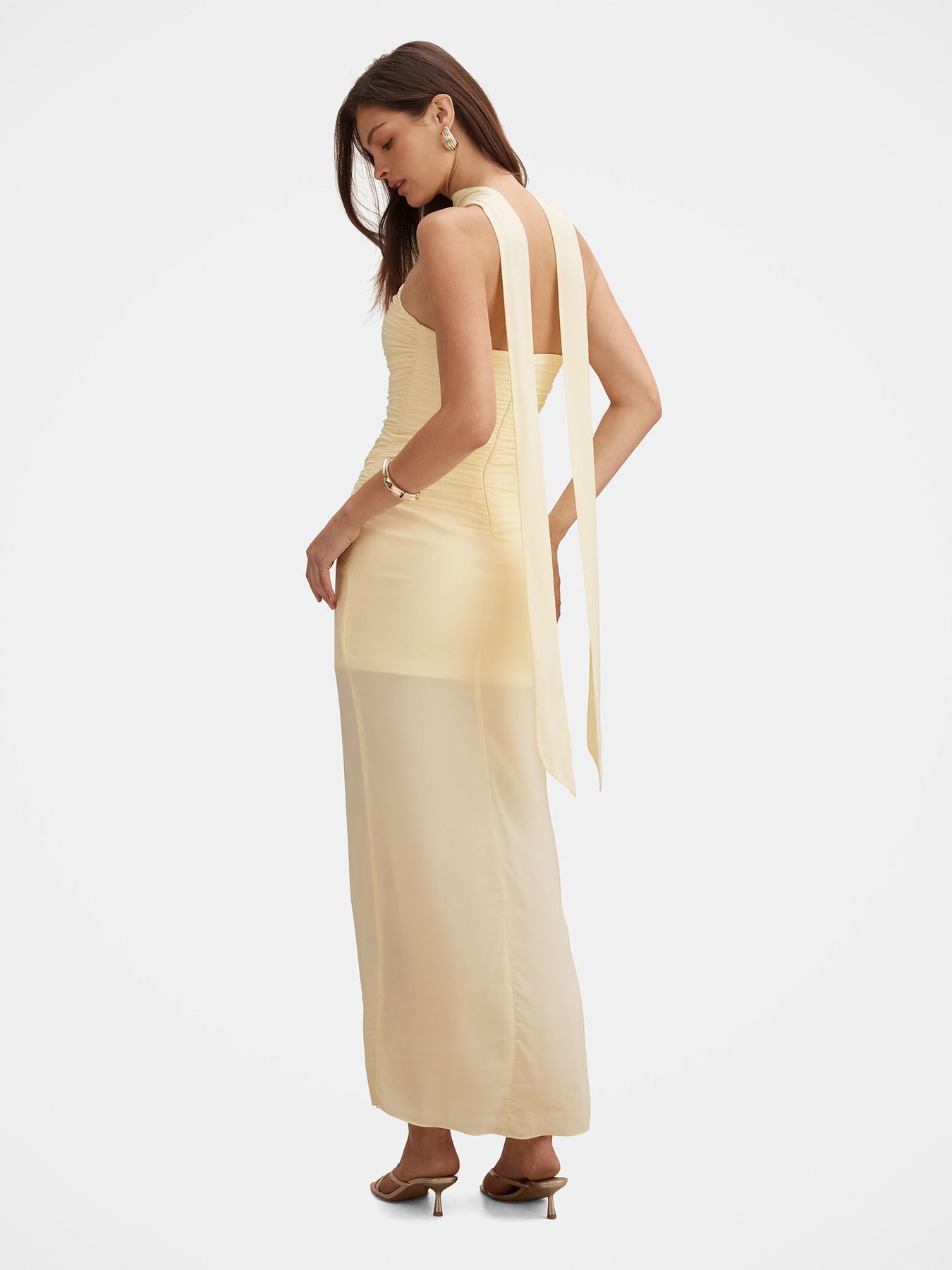 Arli Strapless Ruched Maxi Dress Yellow