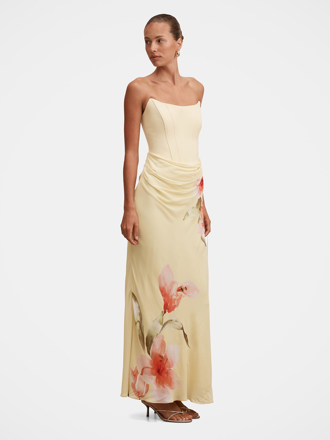 Isra Printed Strapless Maxi Dress Yellow