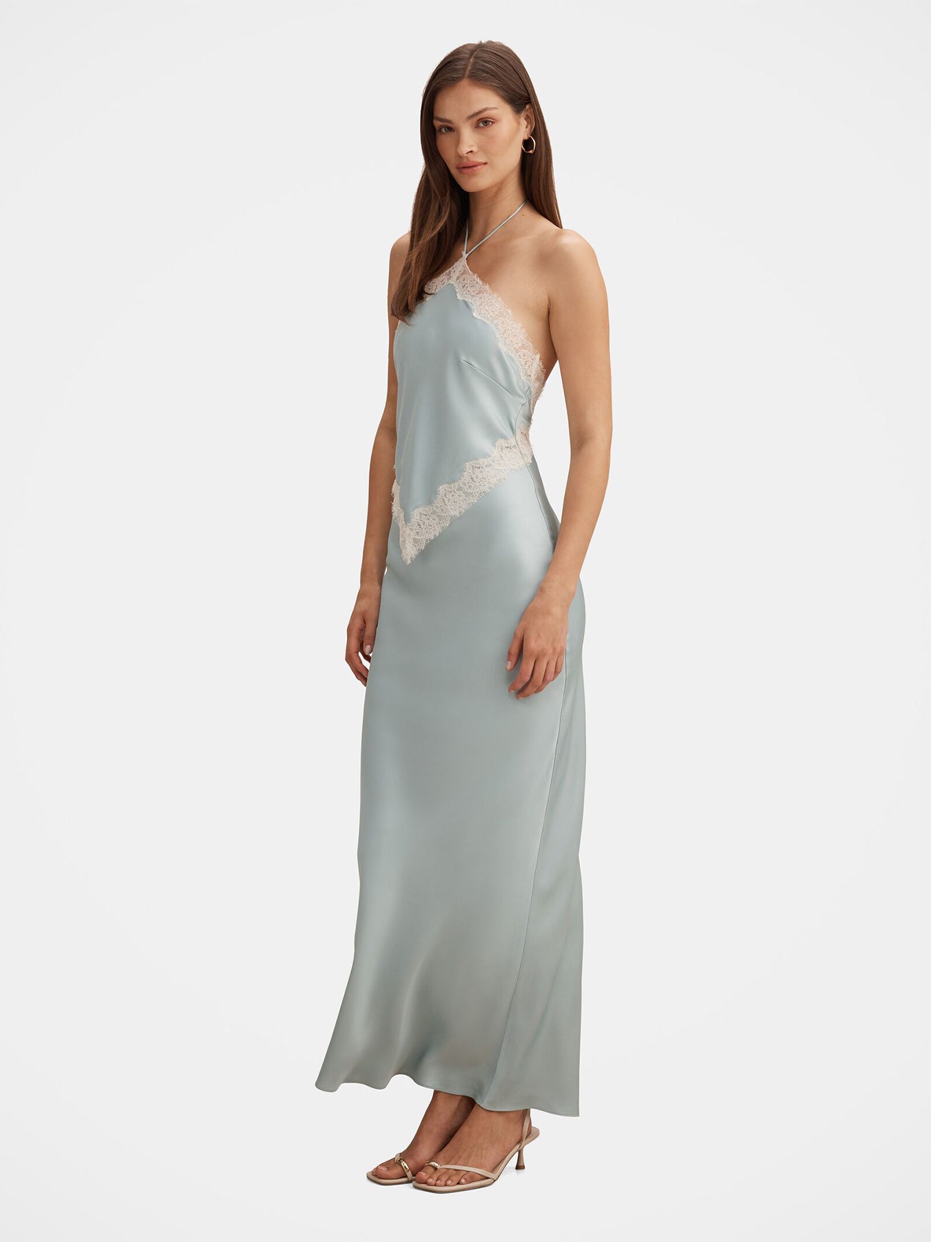 Kelli Lace Strappy Satin Maxi Dress Blue