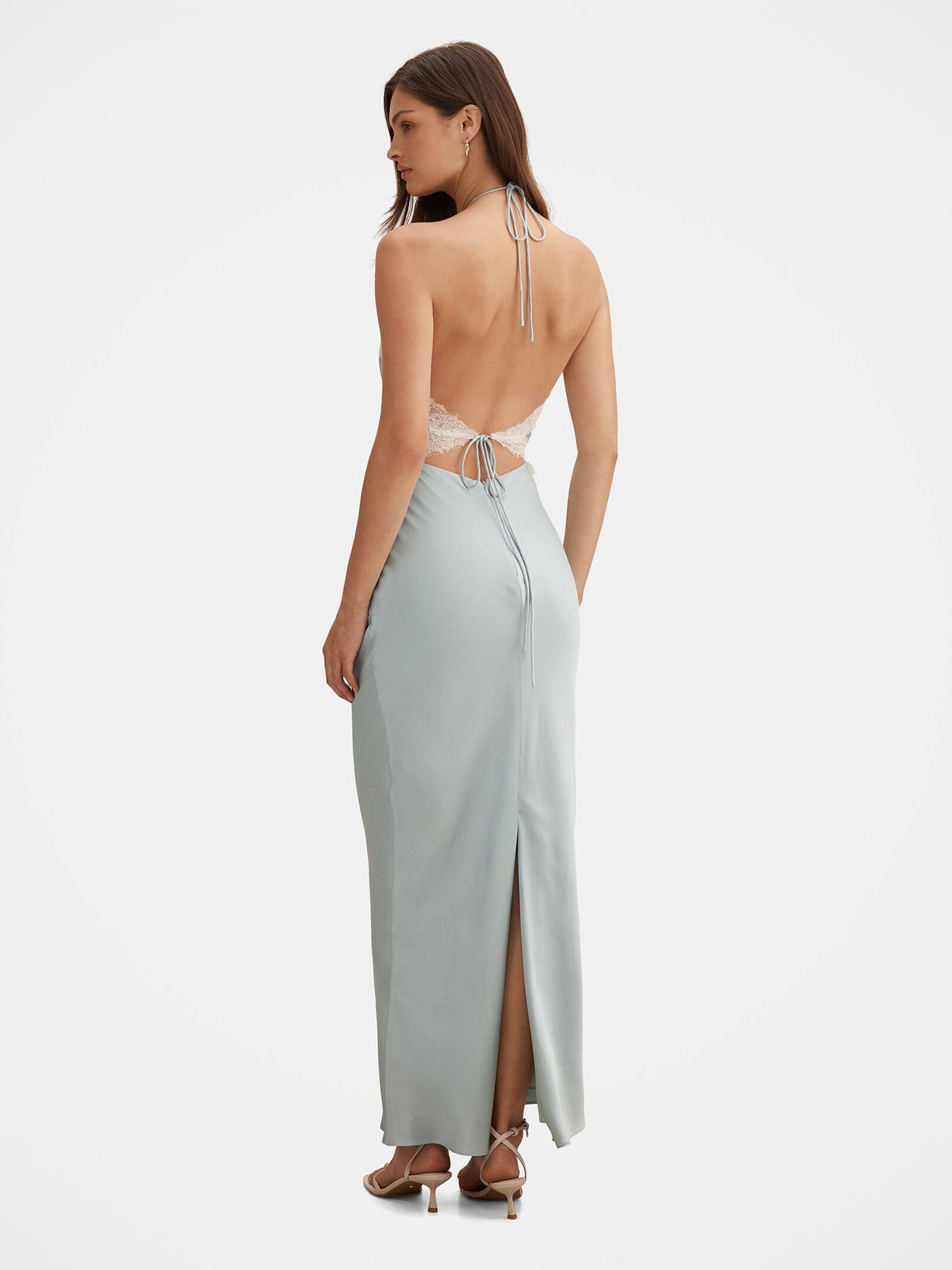 Kelli Lace Strappy Satin Maxi Dress Blue
