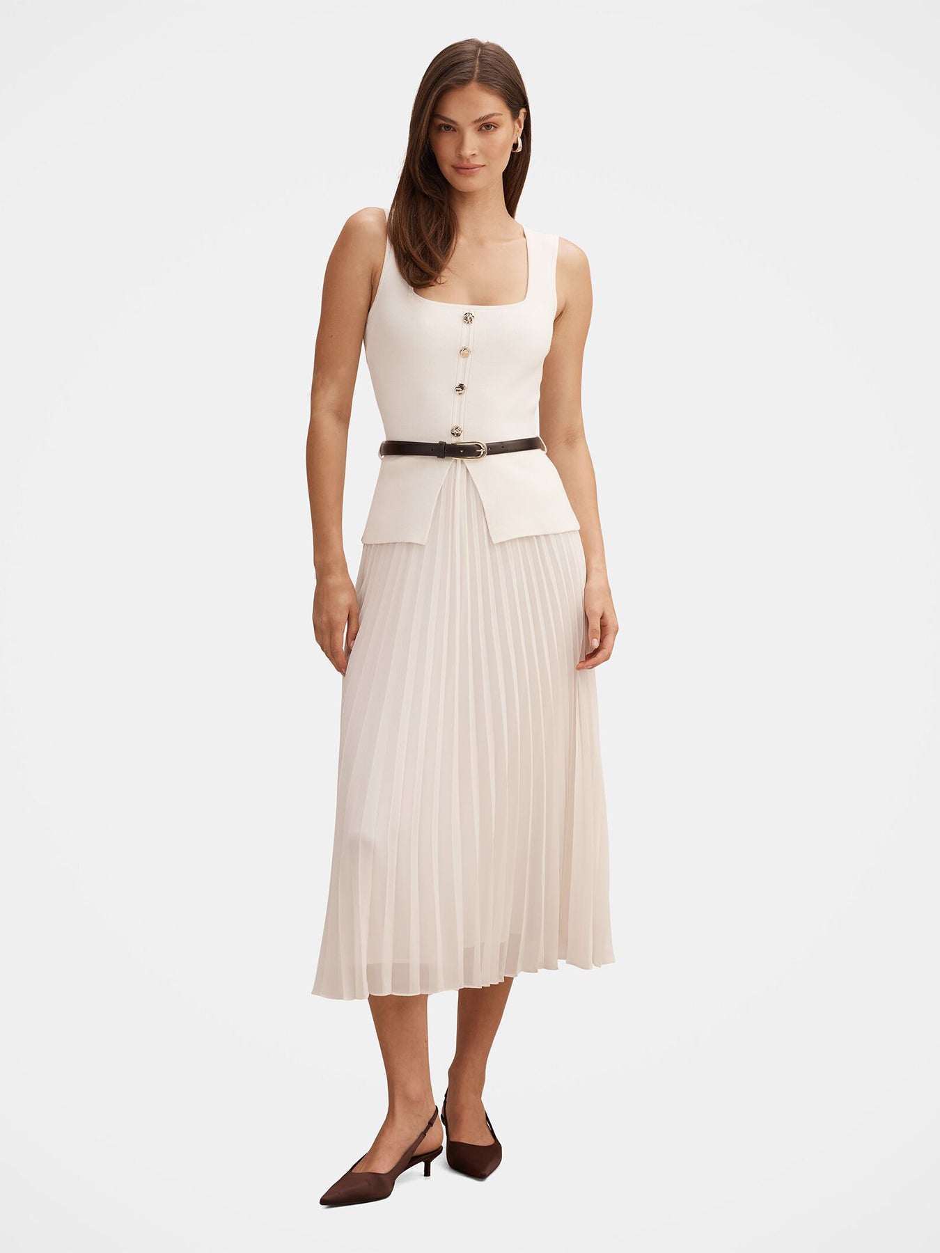 Delphine Sleeveless Square Neck Dress Cream