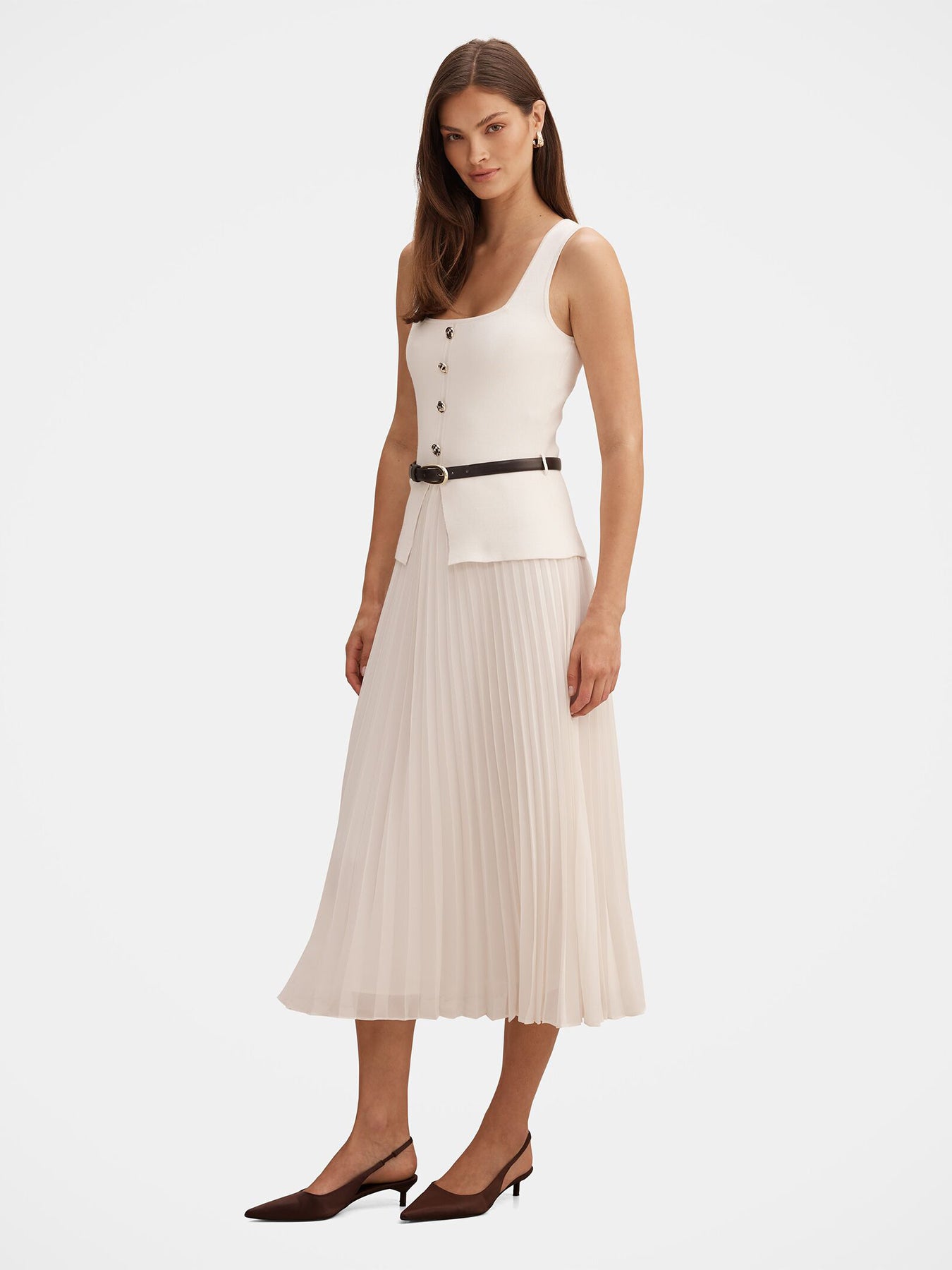 Delphine Sleeveless Square Neck Dress Cream