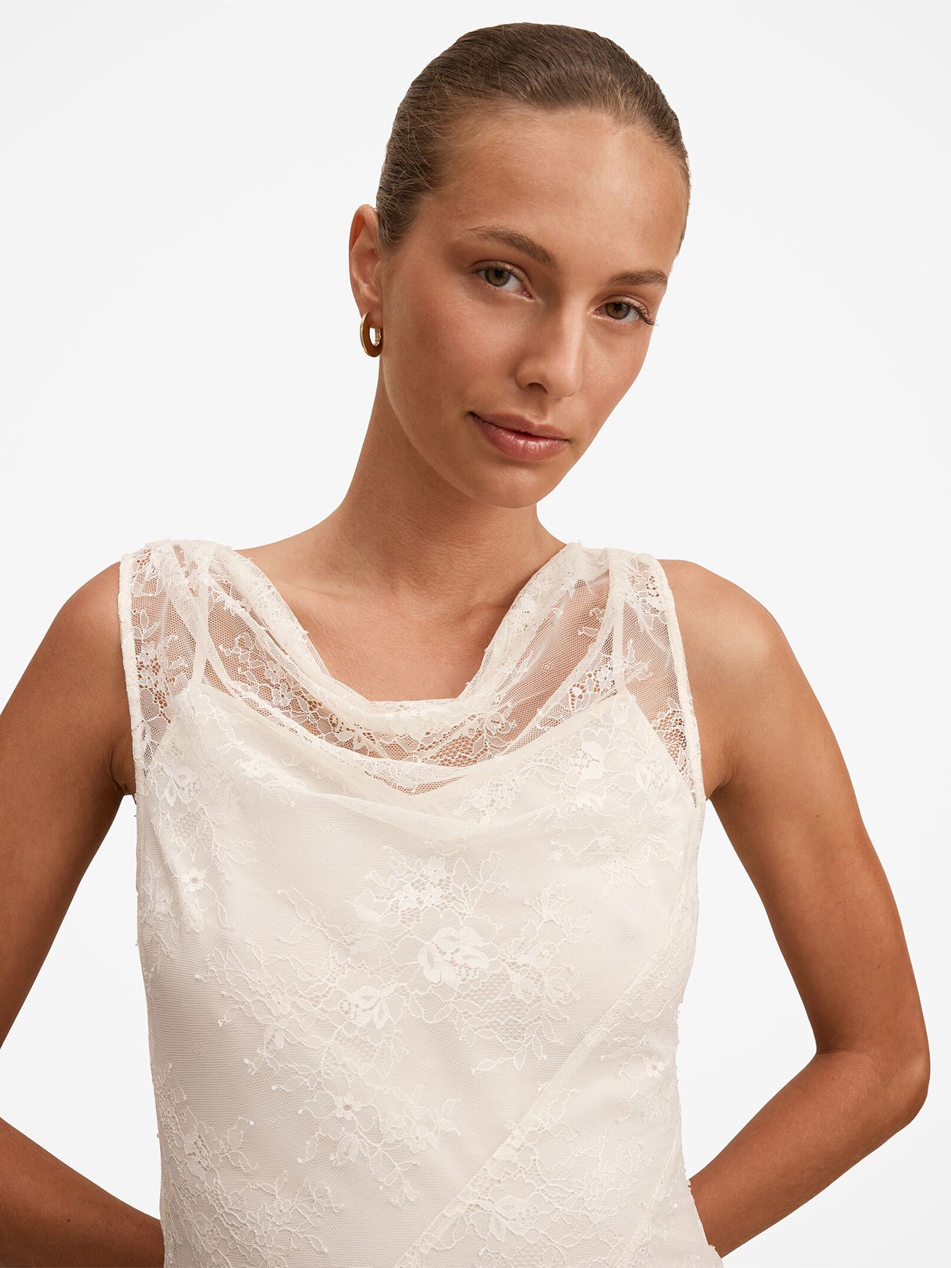 Jenna Panelled Lace Dress Cream