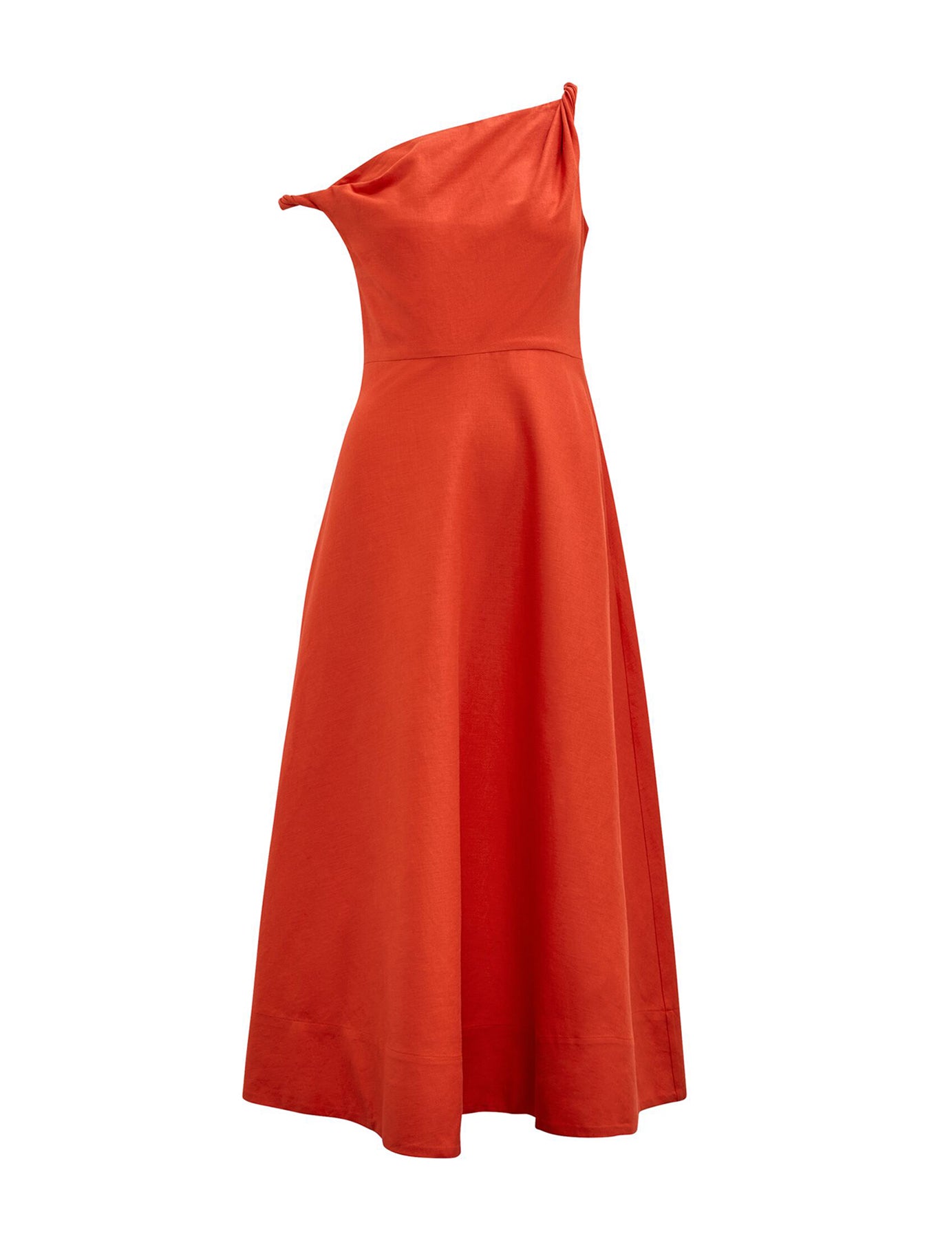 Vinetta Asymmetrical Twist Midi Dress Orange