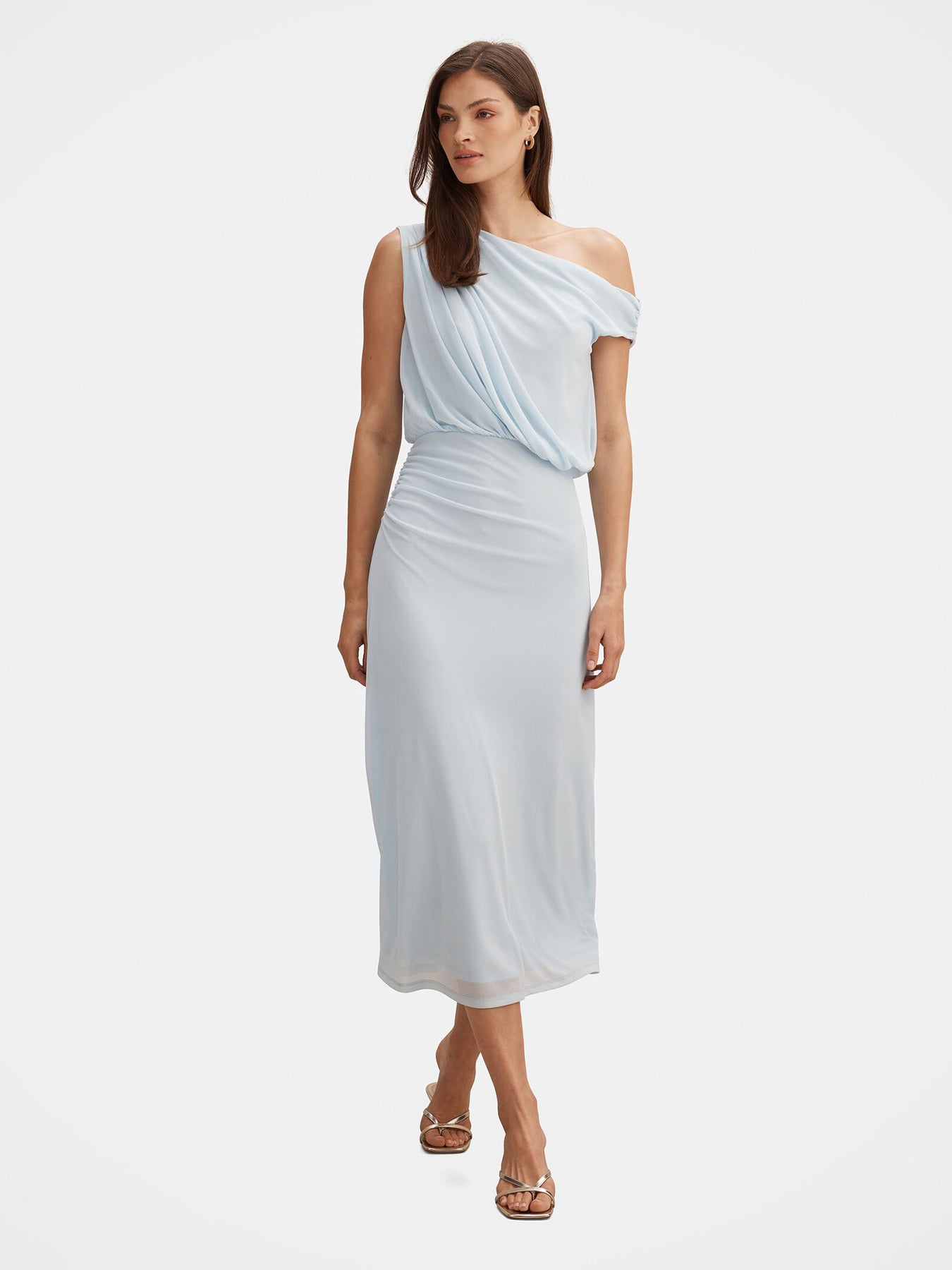 Honey Tipped Shoulder Midi Dress Blue