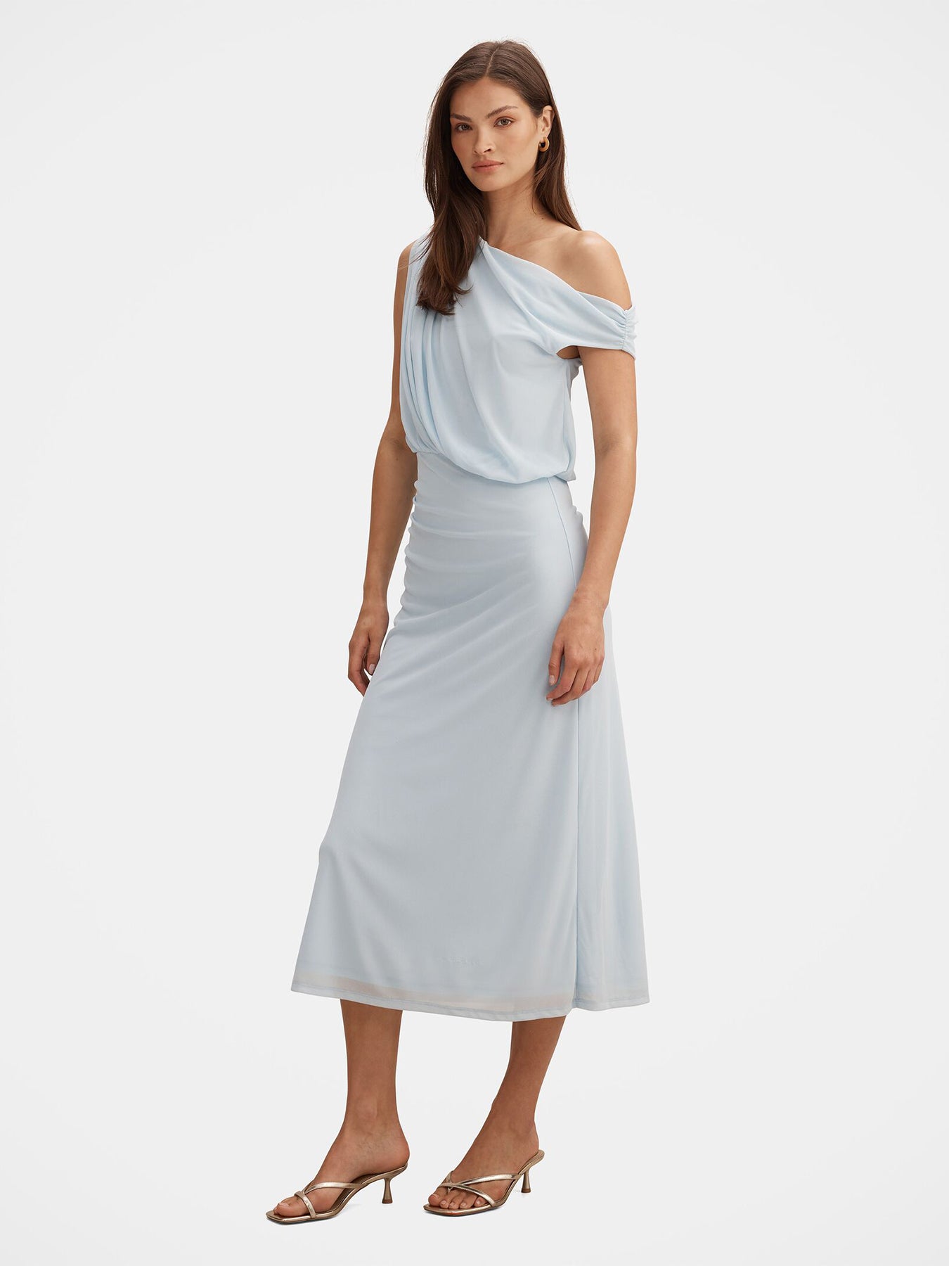 Honey Tipped Shoulder Midi Dress Blue
