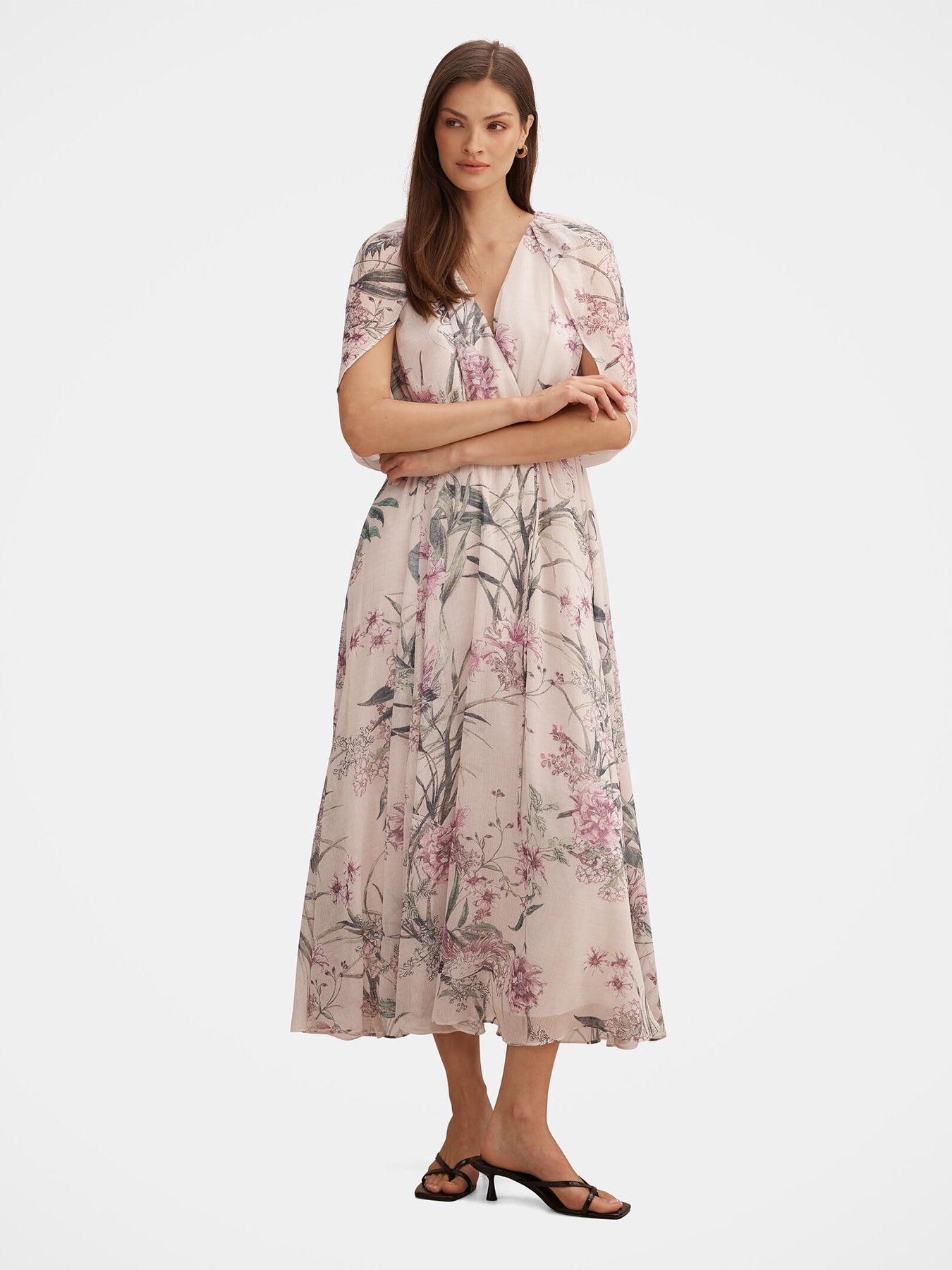 Jodie Gathered Cape Maxi Dress Floral