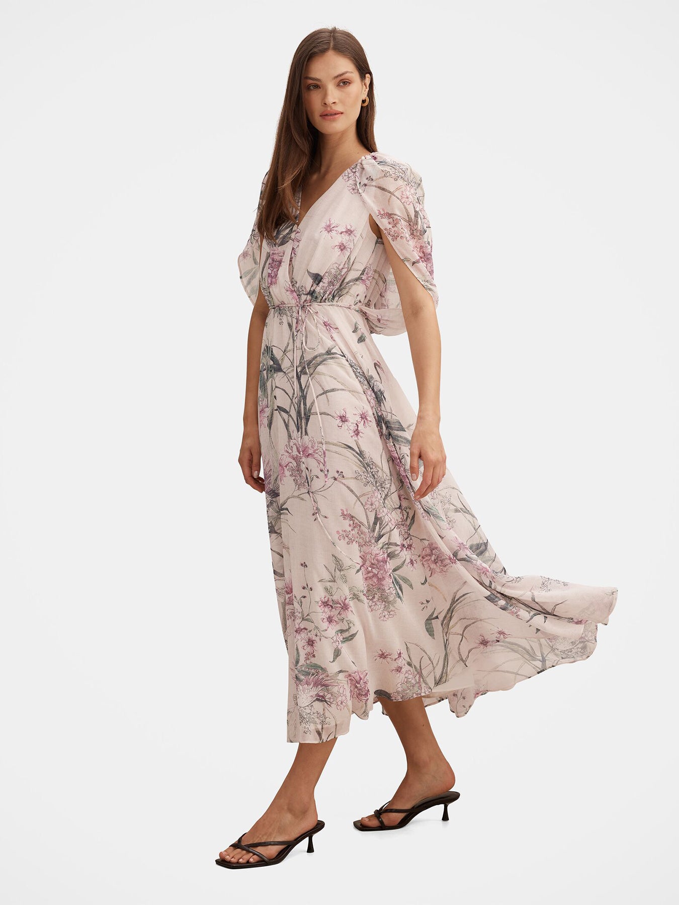 Jodie Gathered Cape Maxi Dress Floral