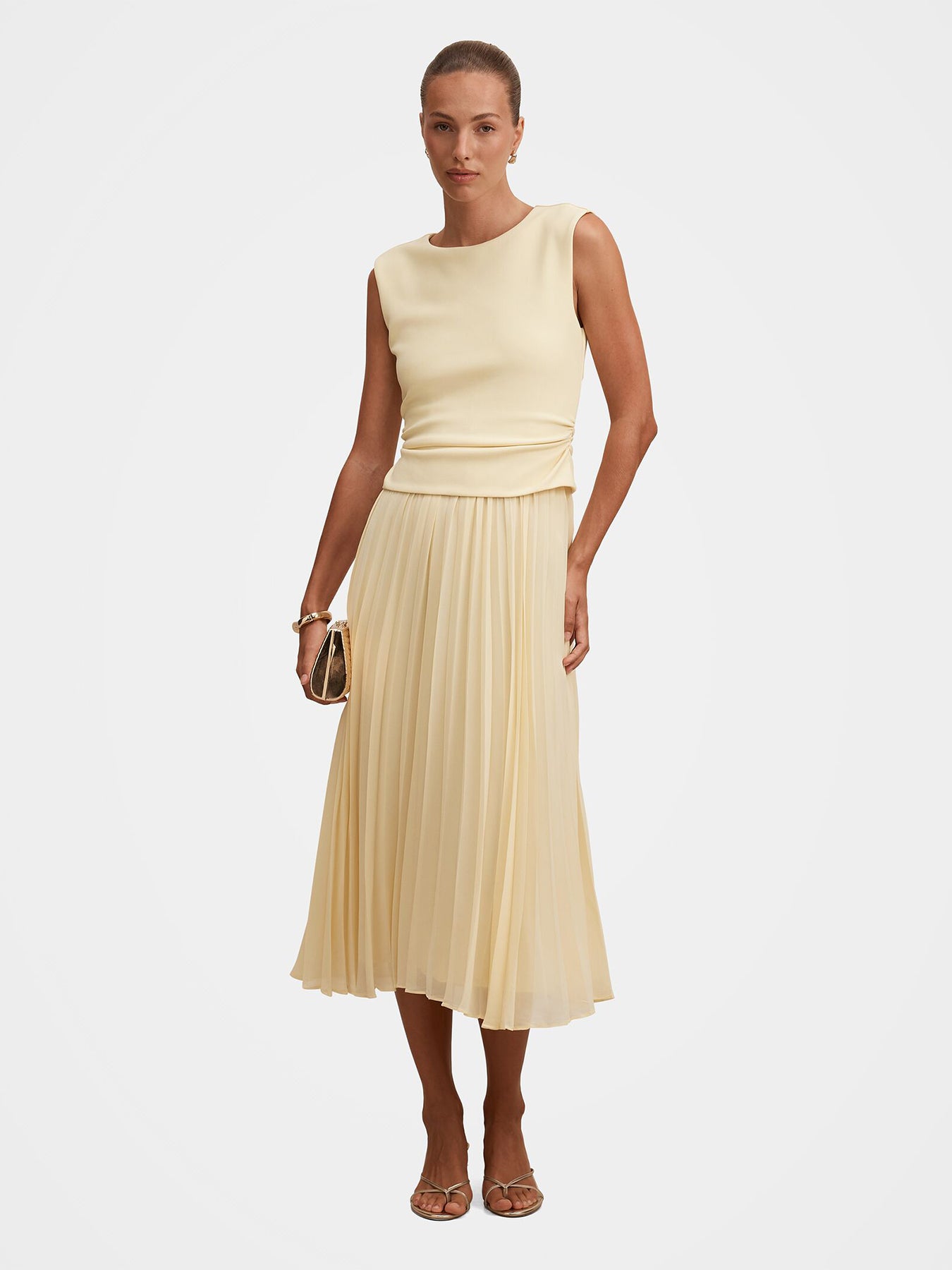 Emilia 2 in 1 Pleated Midi Dress Yellow