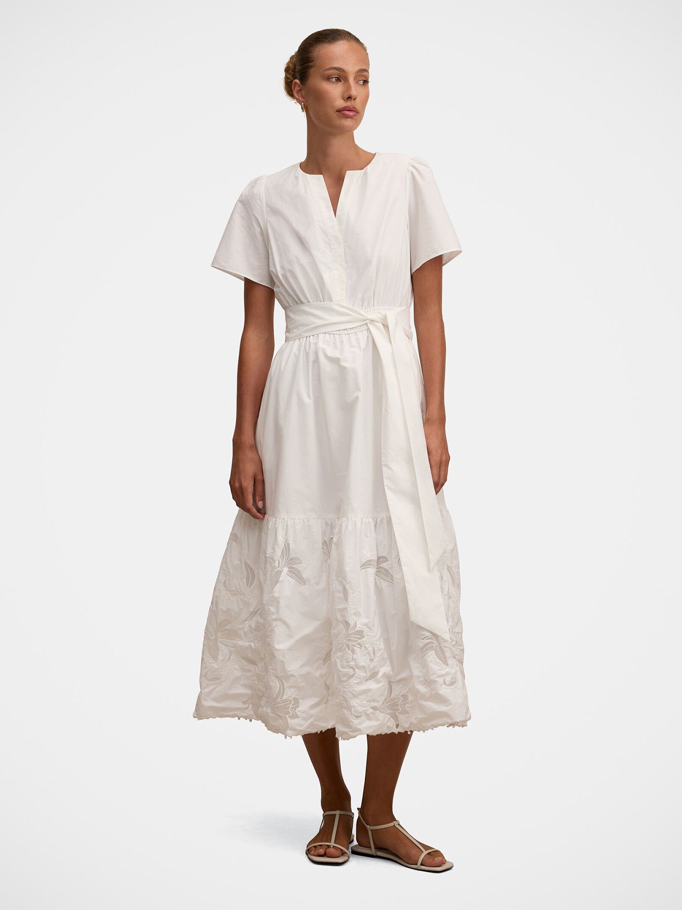 Matilda Embroidered Tie Midi Dress White