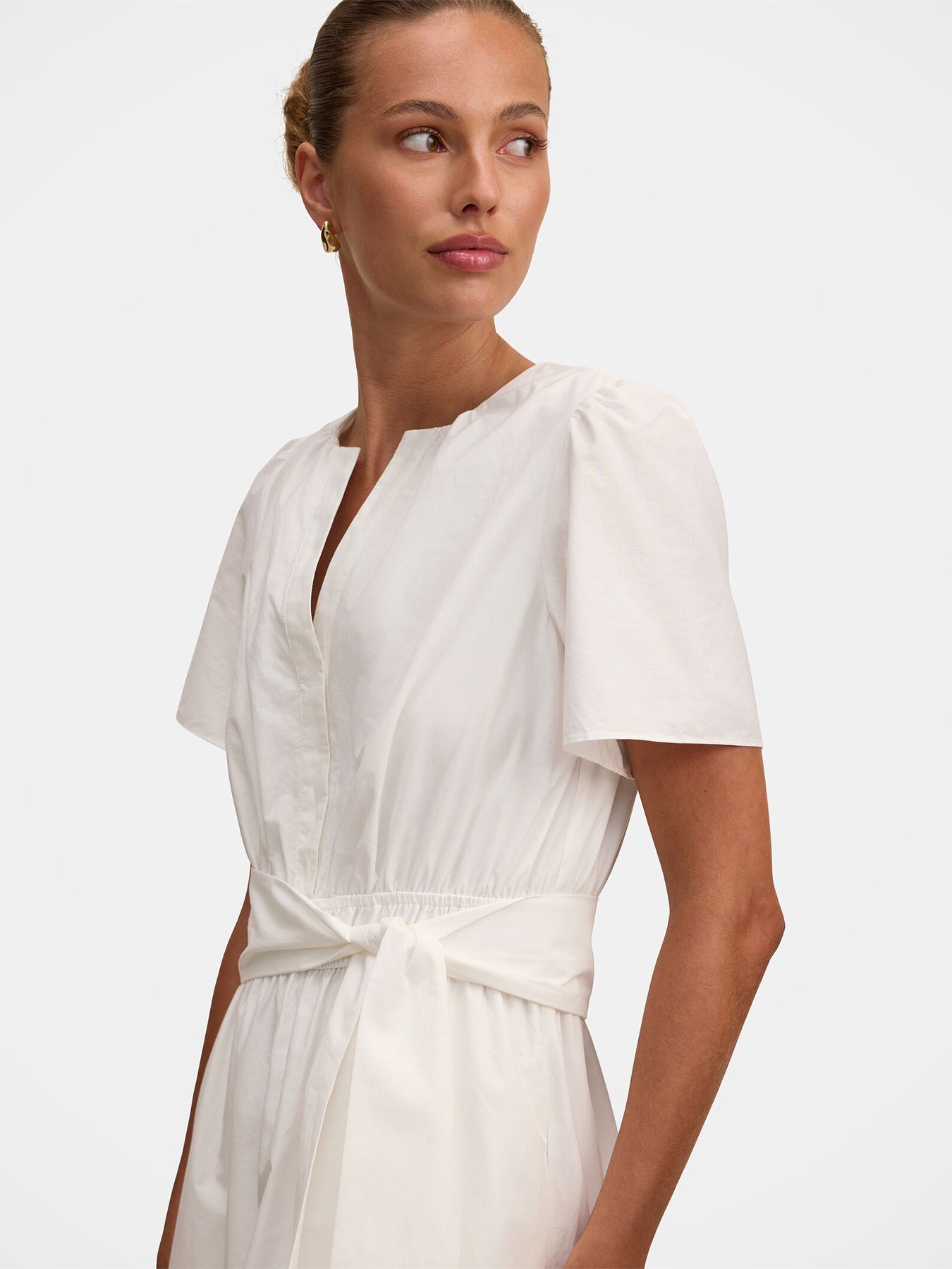 Matilda Embroidered Tie Midi Dress White