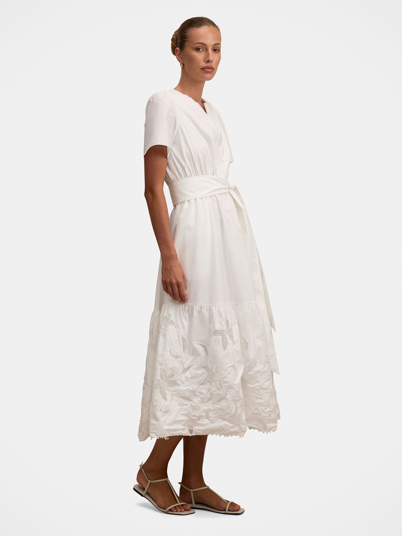 Matilda Embroidered Tie Midi Dress White